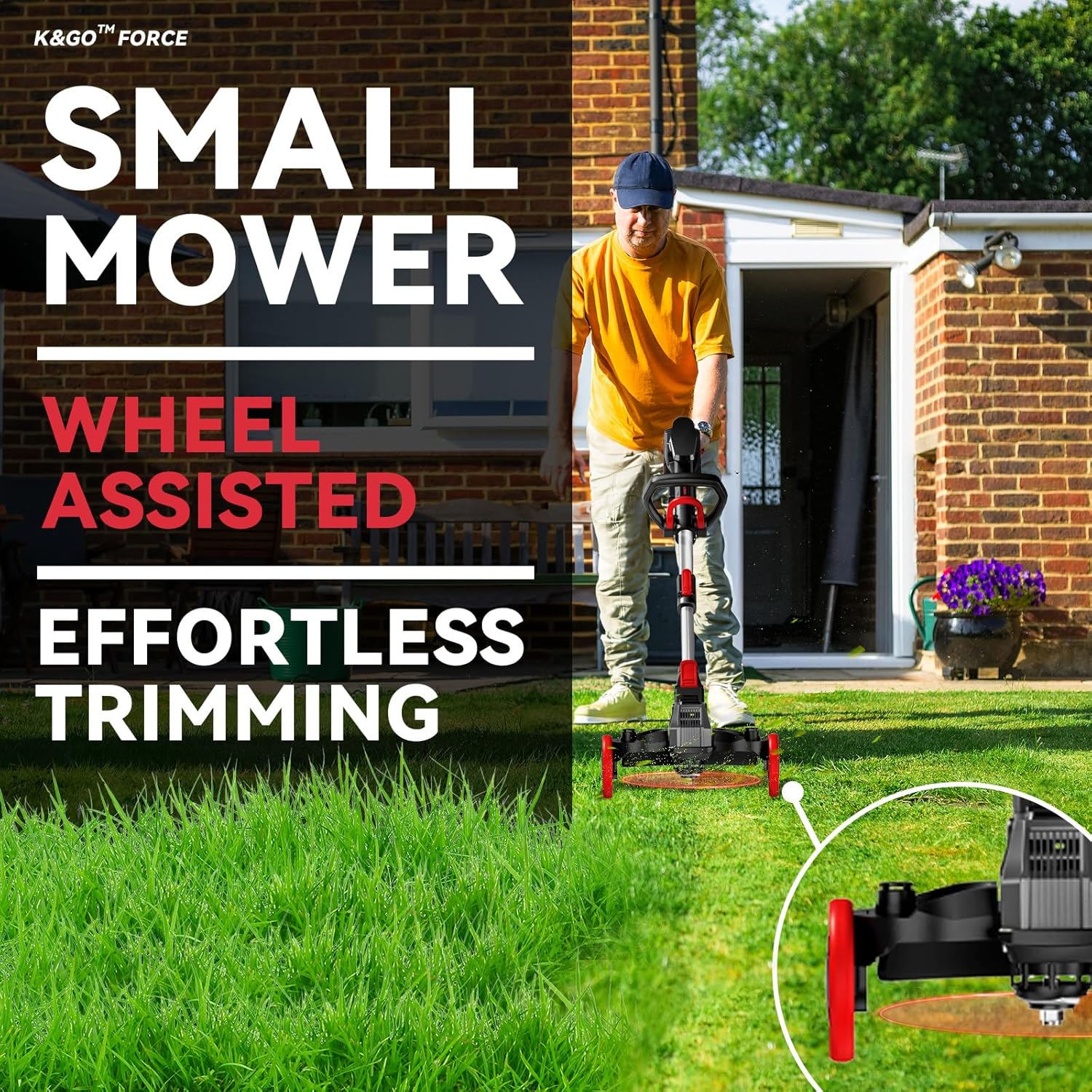 20V Cordless Weed Wacker with Brushless Motor, Electric Weed Wacker Battery Powered, 3-in-1 Brush Cutter & Edger & Lawn Mower with Two 5.2Ah Batteries and Charger, 30+Mins, K&GO Force (Two Batteries)