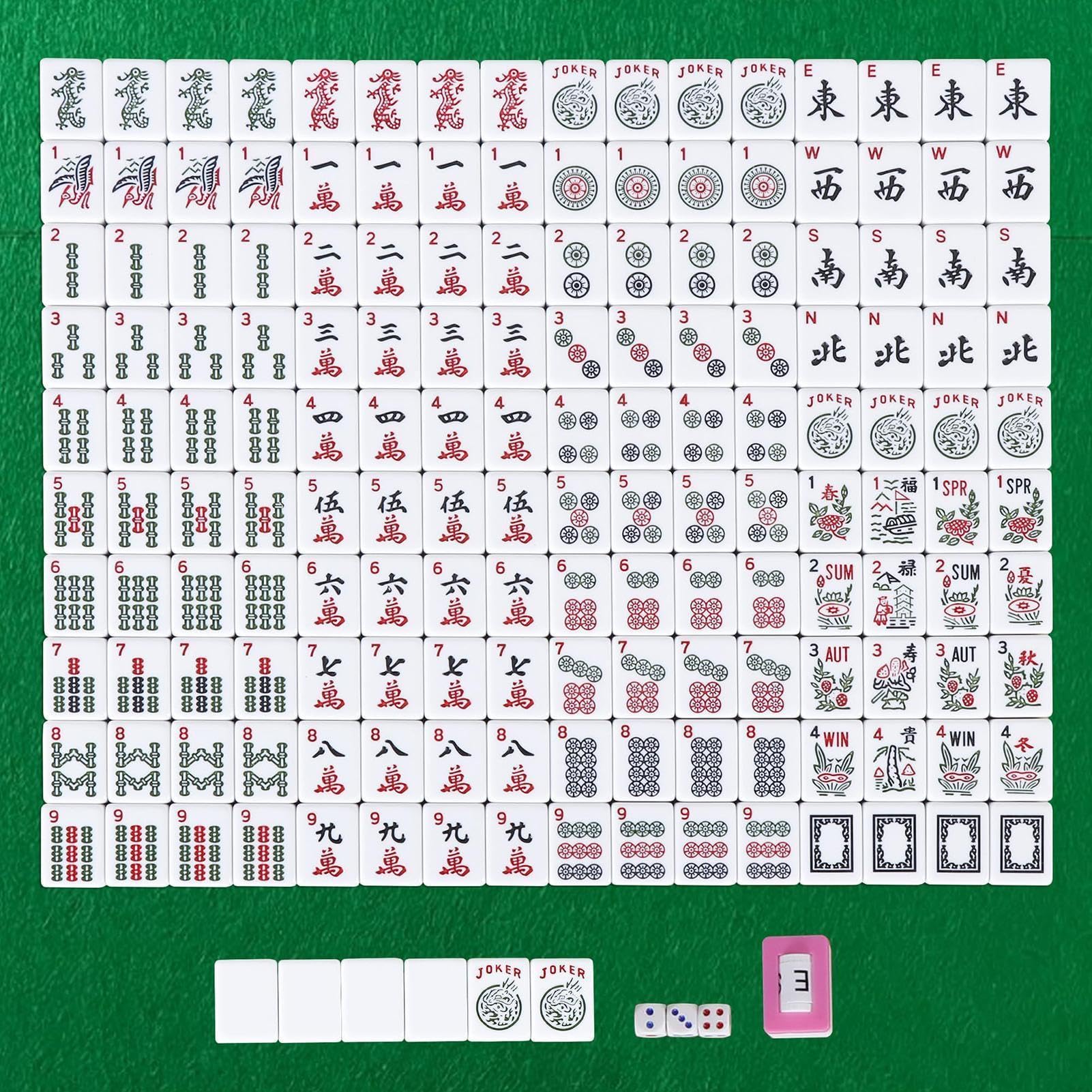 Set di piastrelle Mahjong, set di borse rosse, 166 piccole pietre da