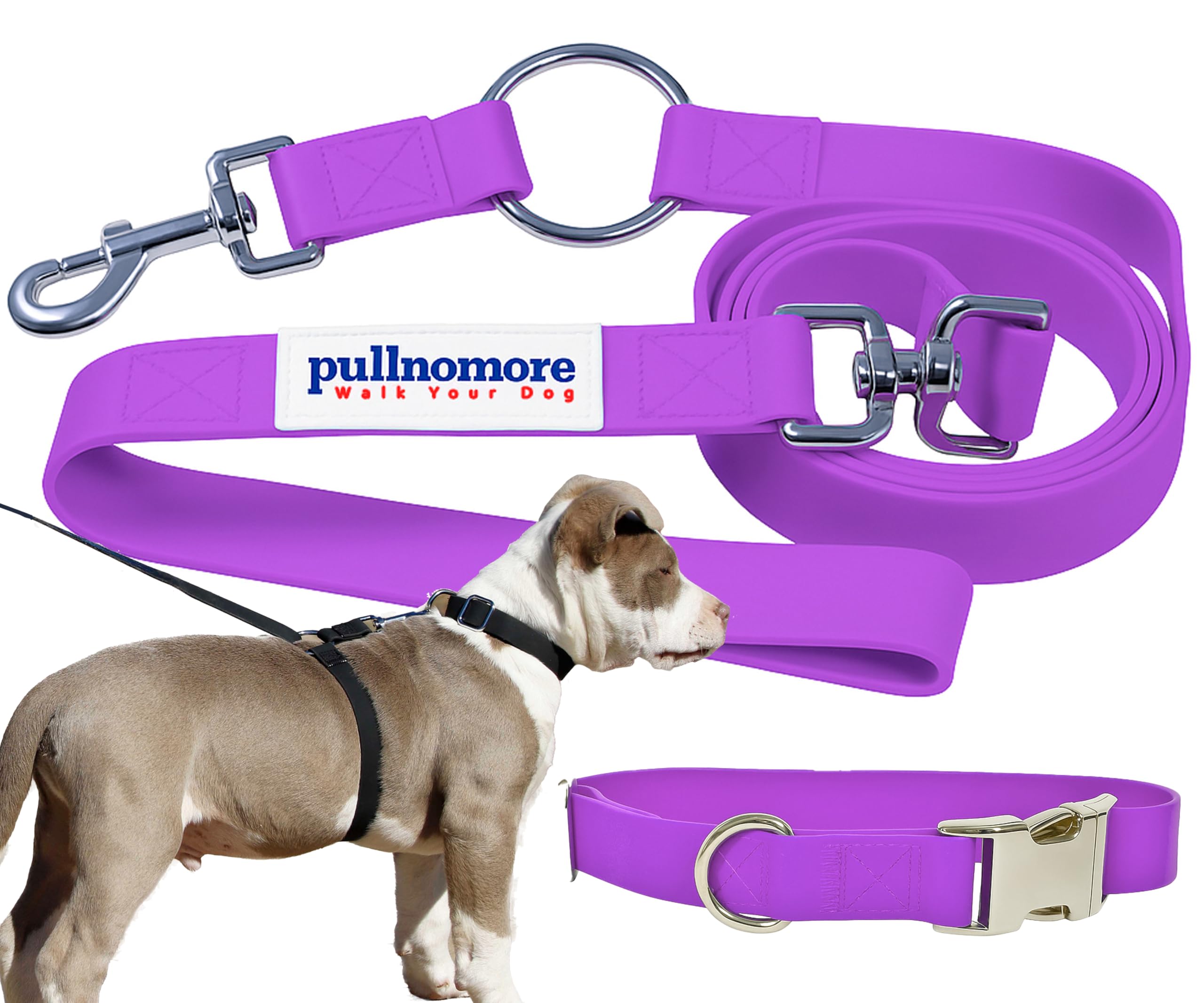 Pullnomore No-Pull Dog Leash and Matching Collar, Instantly Stop Your Dog from Pulling, Durable PVC Material, Multiple Colors and Sizes