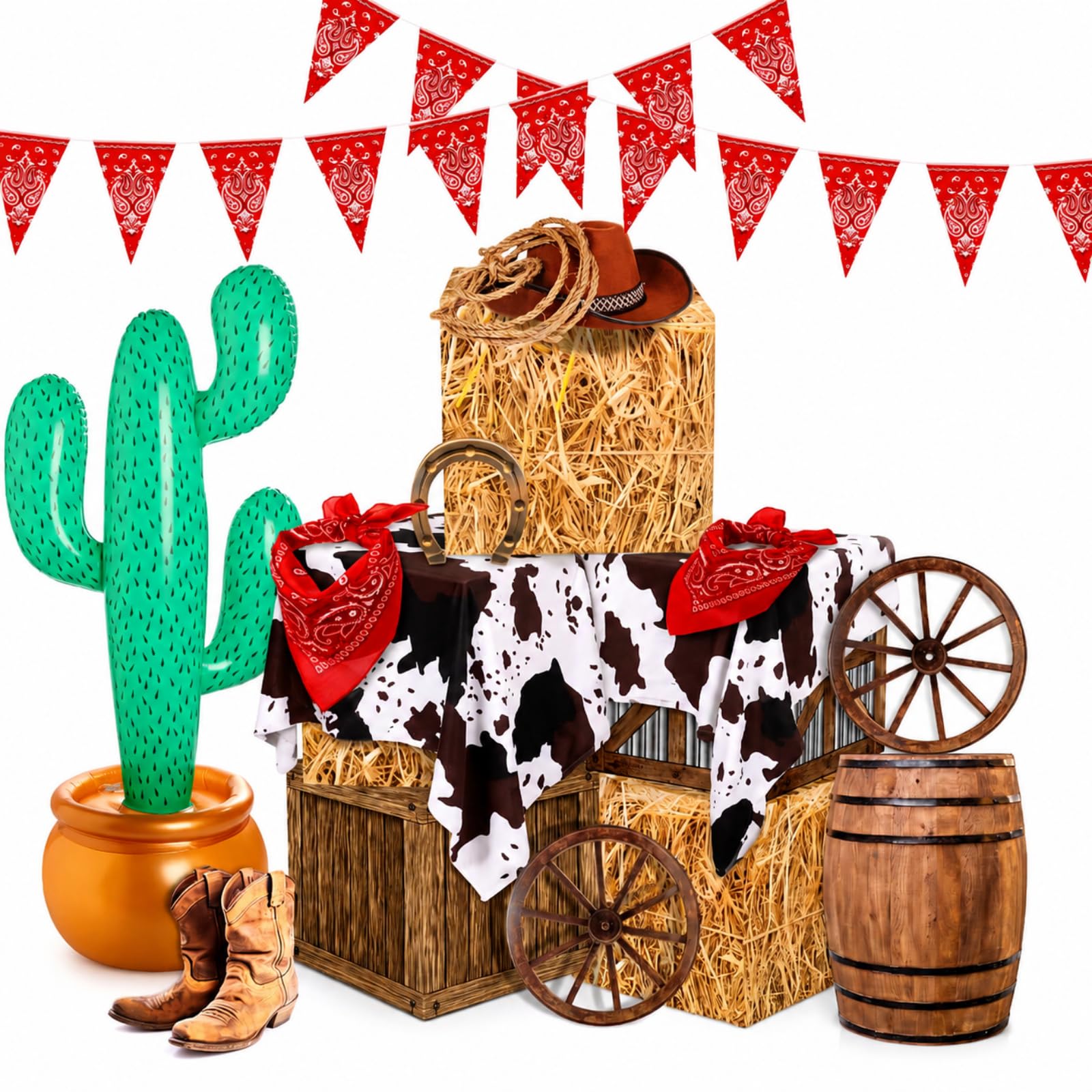 Soulchen Western Cowboy Party Decorazioni Balle di Fieno Scatole Banner Decor | Balle di fieno a tema cowboy occidentale, per decorazione, forniture per feste selvaggio West