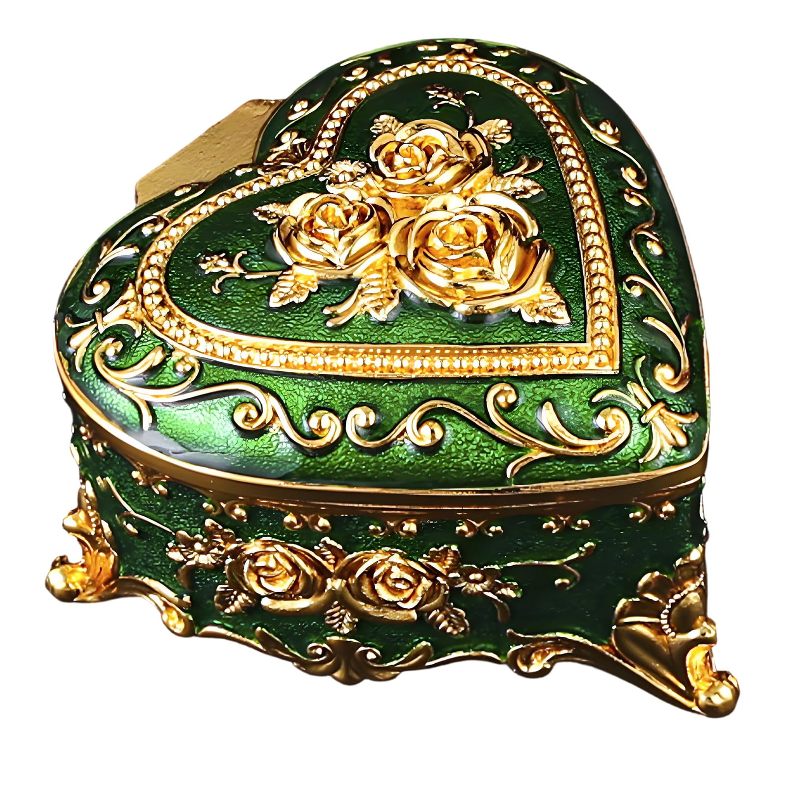 Shaped Trinket Box with Rose Embossed Lid, Zinc Alloy Jewelry Storage for Vanity Display and Dresser Use Heart Shaped Jewelry Box Rose Embossed Trinket Storage Zinc Alloy Vanity Dresser Organizer