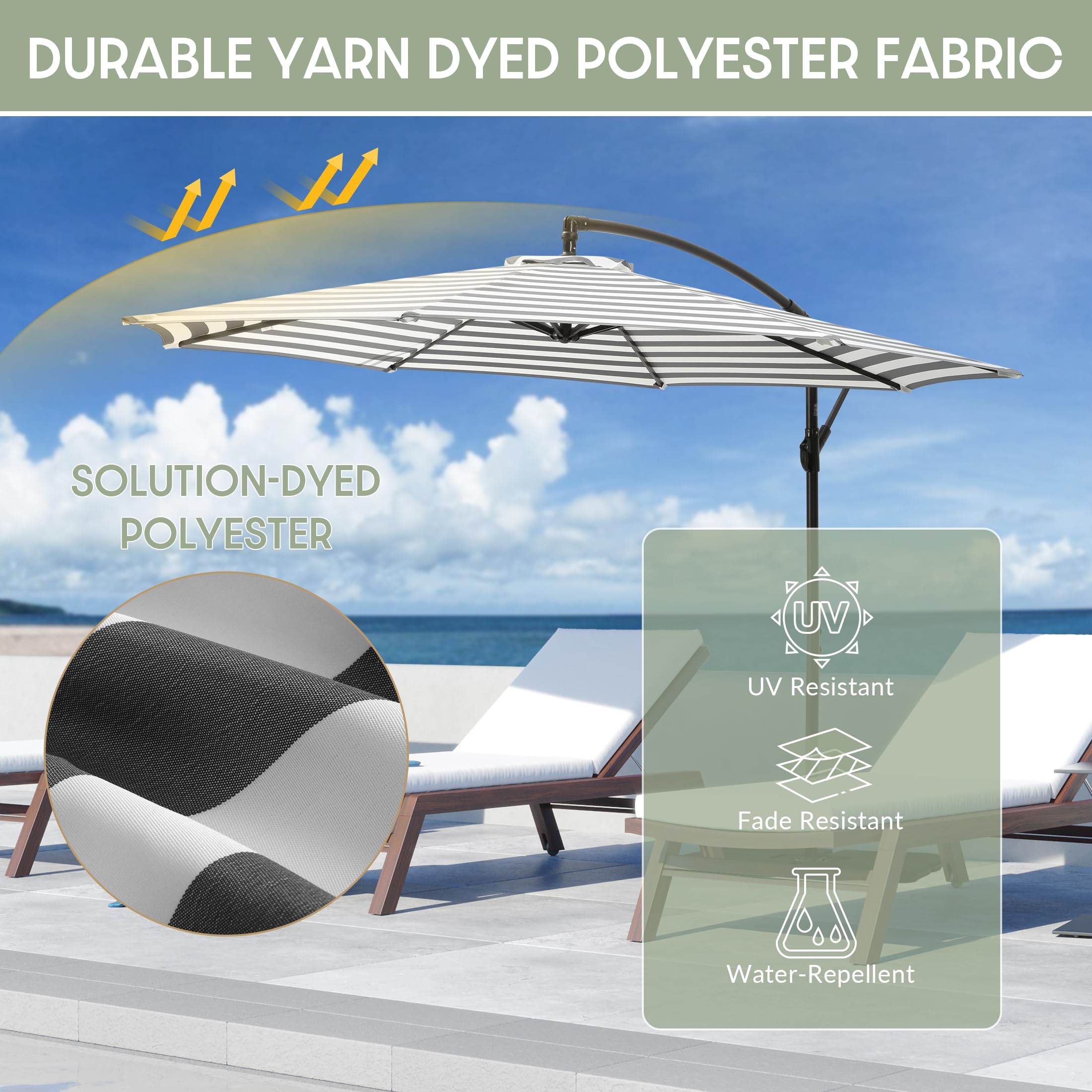 WestinTrends Julia 10 Ft Cantilever Umbrella Outdoor Patio Shade Market Hanging Offset Umbrella with Infinite Tilt and Easy Open Crank Lift, Gray