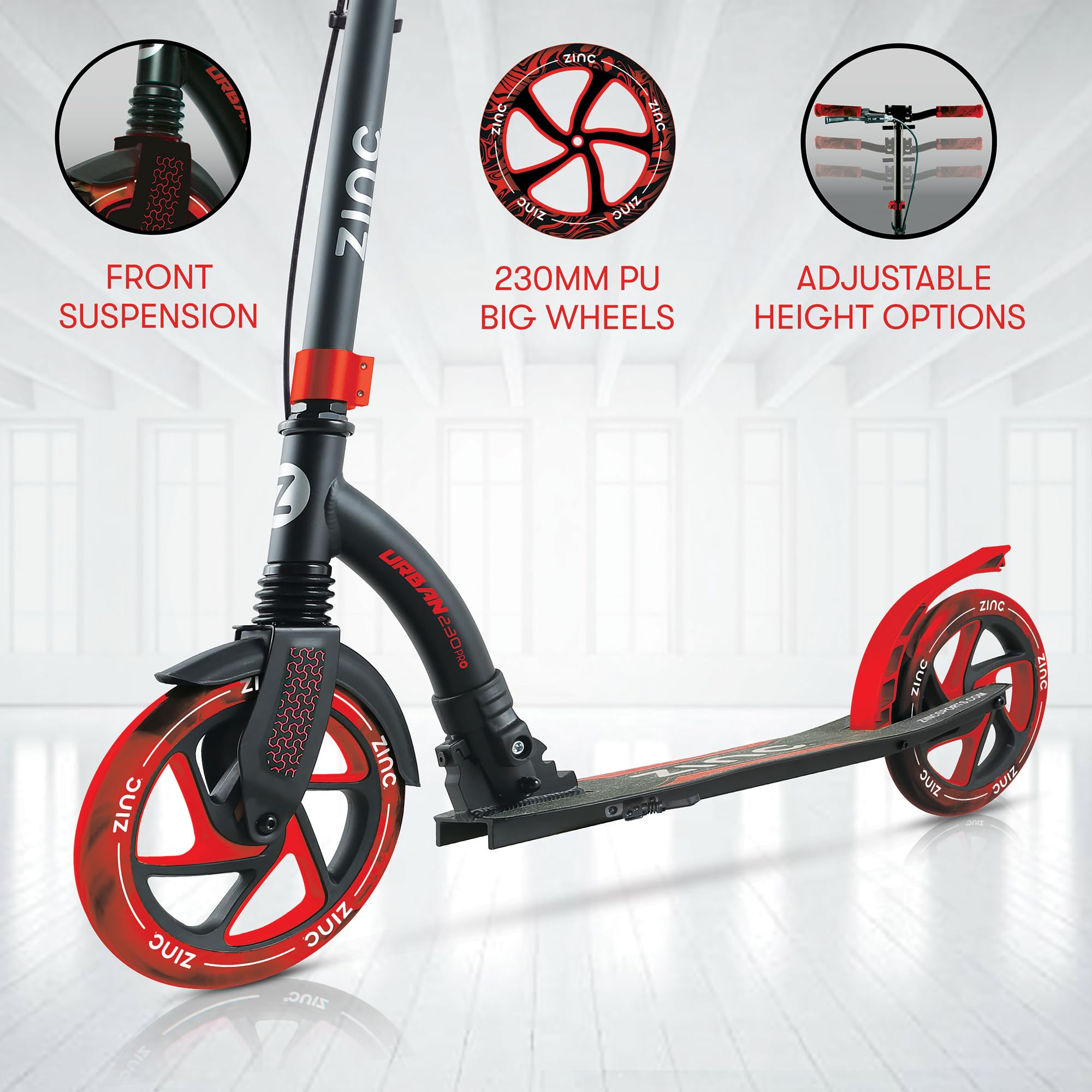 Zinc Urban 230 Pro Folding Big Wheeled Scooter : Amazon.co.uk
