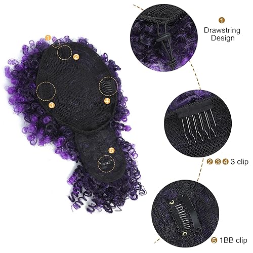 Miniatura 3 de ENTRANCED STYLES Cola de caballo con cordón y flequillo, extensiones de cola de caballo afro para mujer, cola de caballo corta y rizada con