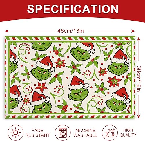 Miniatura 2 de Whaline Manteles individuales de Navidad, divertidos personajes de dibujos animados, antideslizantes, resistentes al calor, color rojo y verde, para