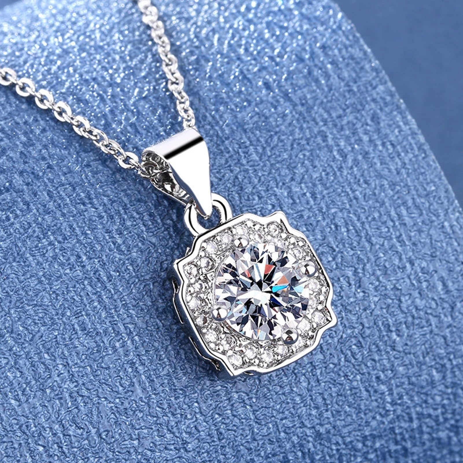 Collana Matrimonio Oro Bianco 375/585/750, Collana Ciondolo Semplice Donna con Diamante Sintetico, Catena Regolabile 40+5 cm