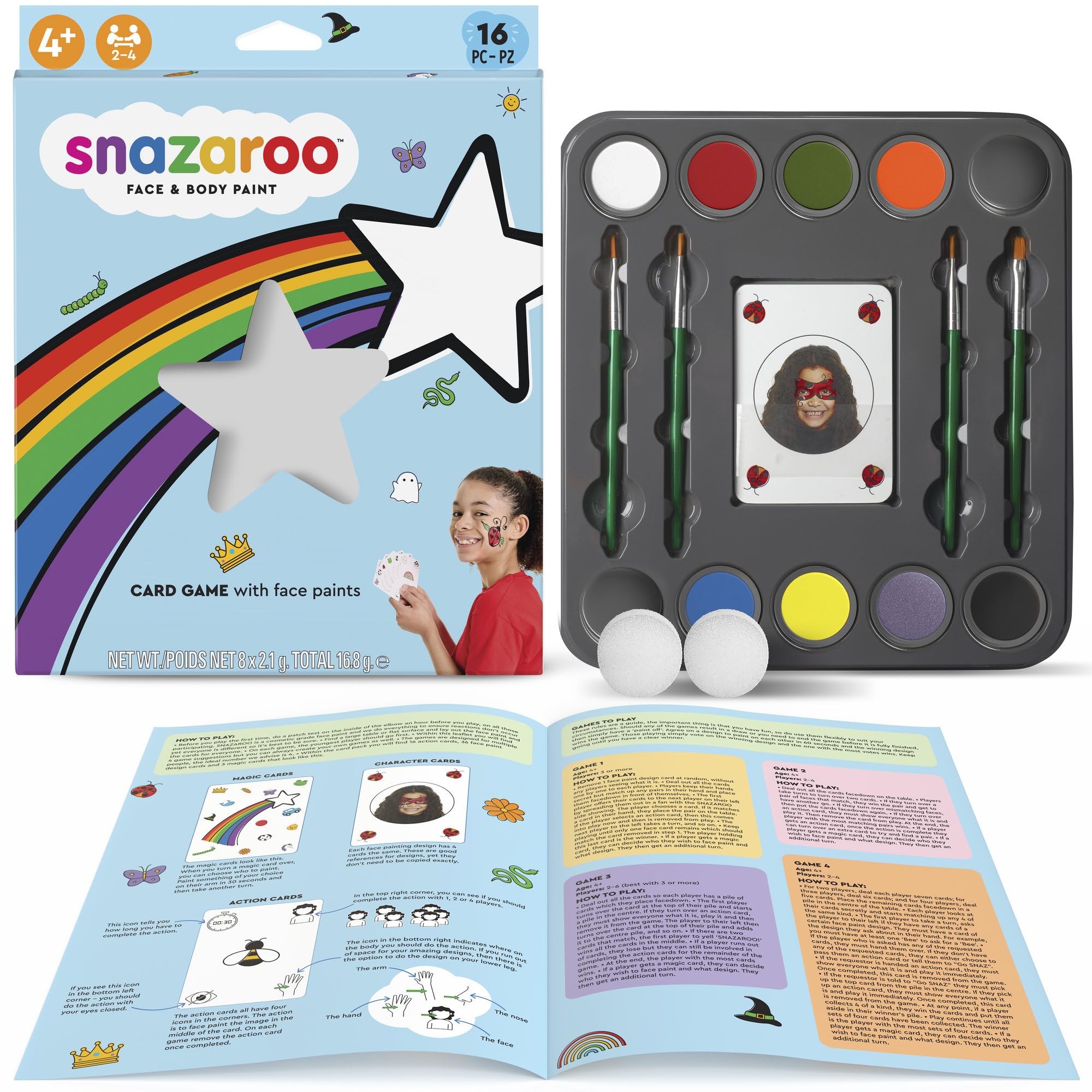 Snazaroo Juego de cartas - Pack de 16 piezas con pinturas faciales y accesorios