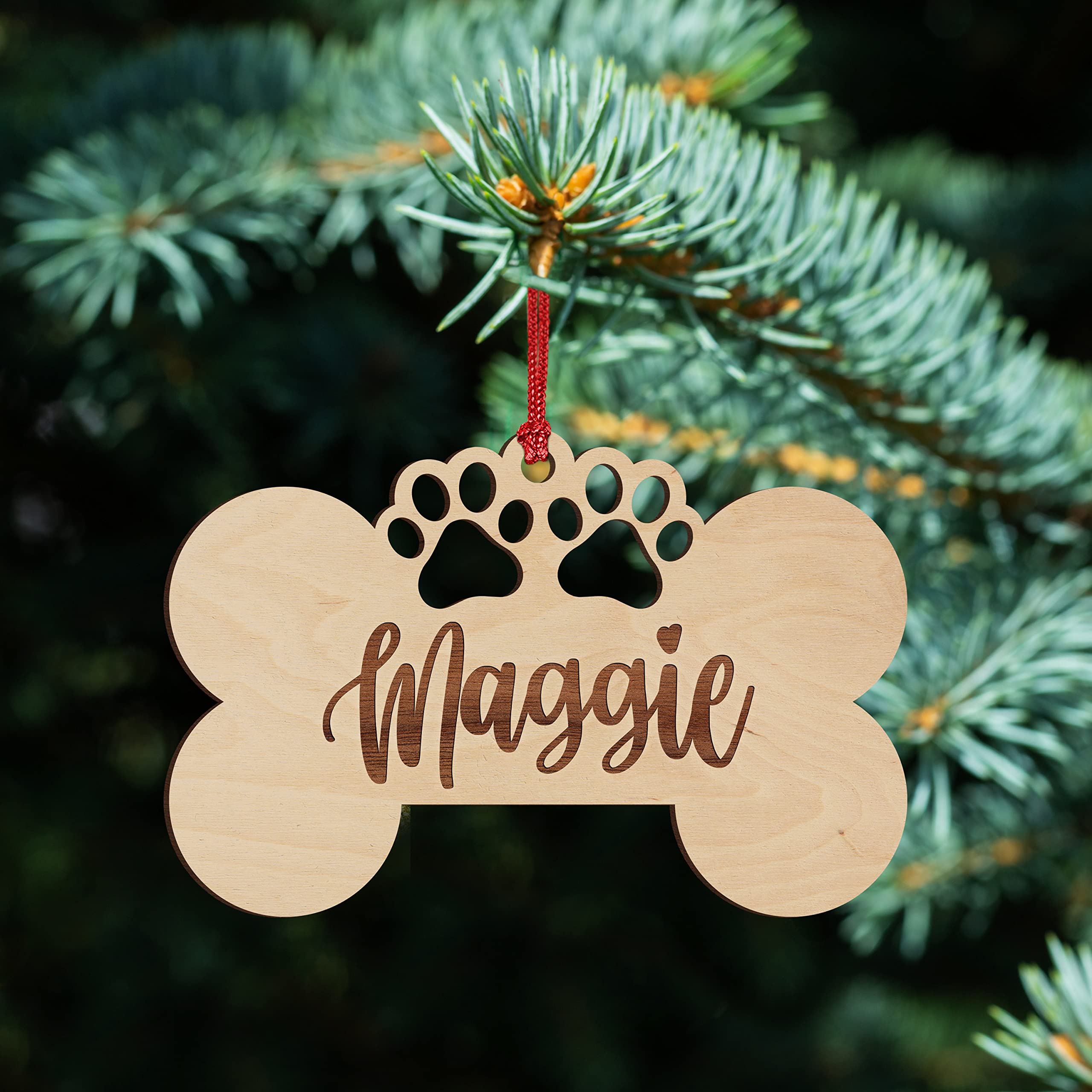 Personalized Dog Christmas Ornament with Pet's Name - Engraved Ornament - Customized Bone Shaped Wood Ornament for Christmas, 3.9