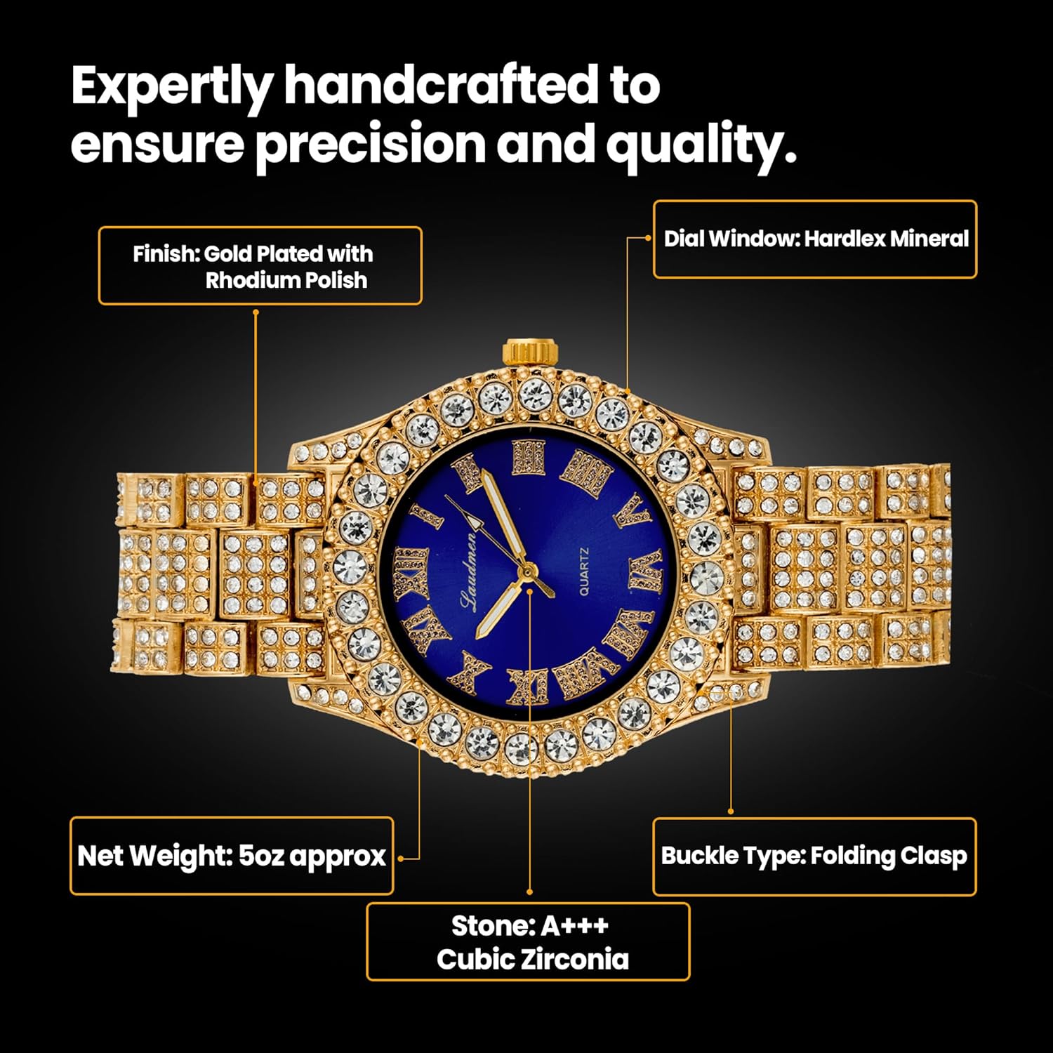 Women's Luxury Iced Bling Out Roman Numerals Watch & Bracelet Set – Big Rocks Bezel, Colored Dial