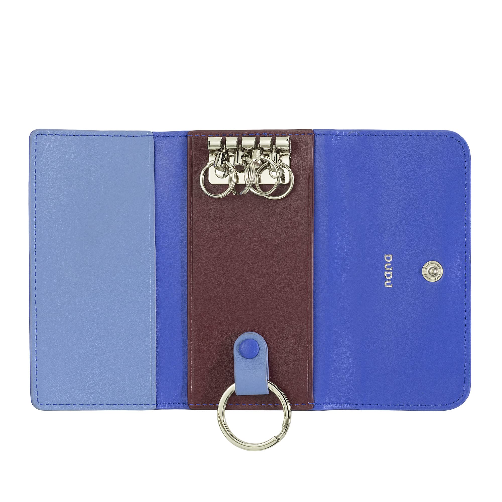 DUDU Astuccio Portachiavi in Pelle Colorato con 5 Anelli per Chiavi di Casa Auto, Design Minimal, con Bottone Fiordaliso