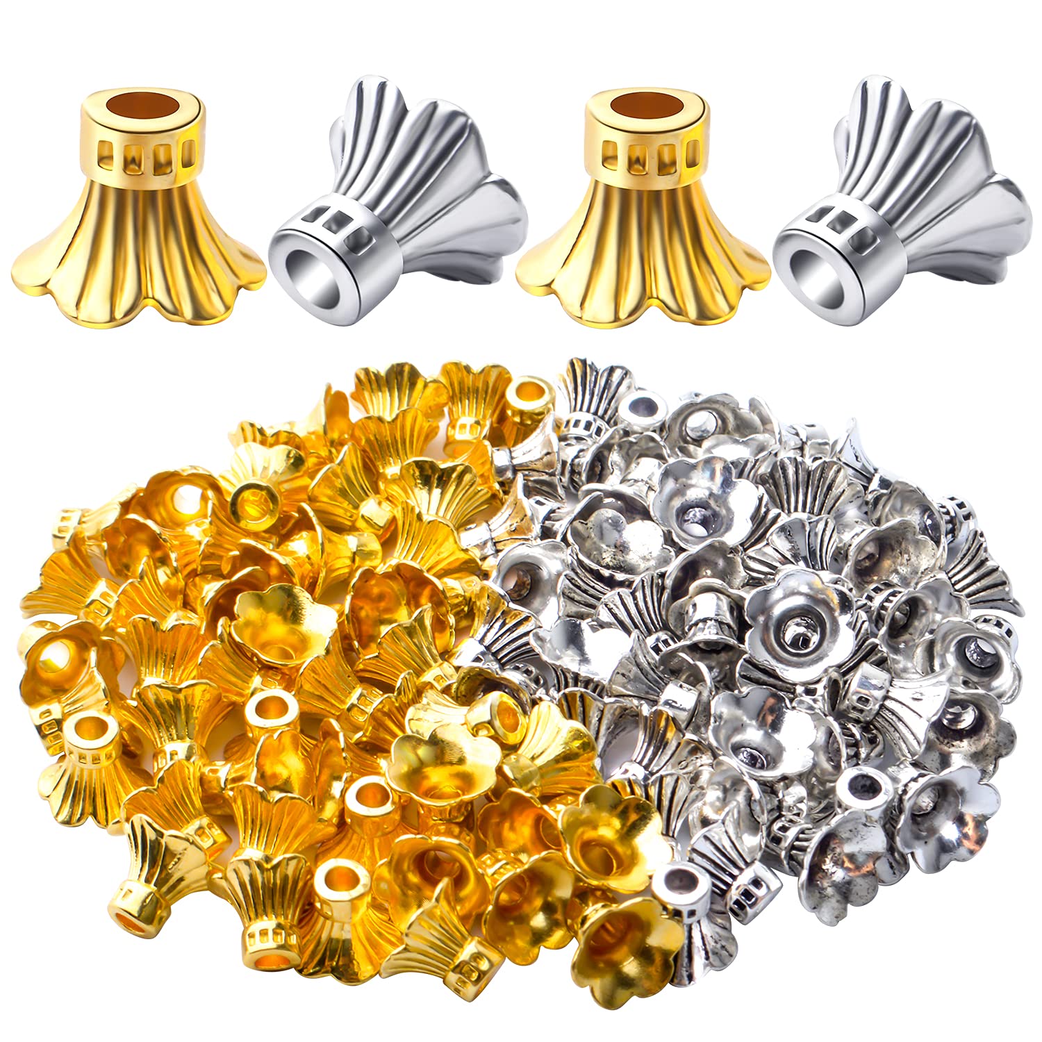 Hmjpng 100pcs Flower Bead Caps Tibetan Style Alloy Tassel End Caps Spacer End Caps Loose Spacer Beads for Jewelry DIY Earrings Bracelet Crafts Making Accessory