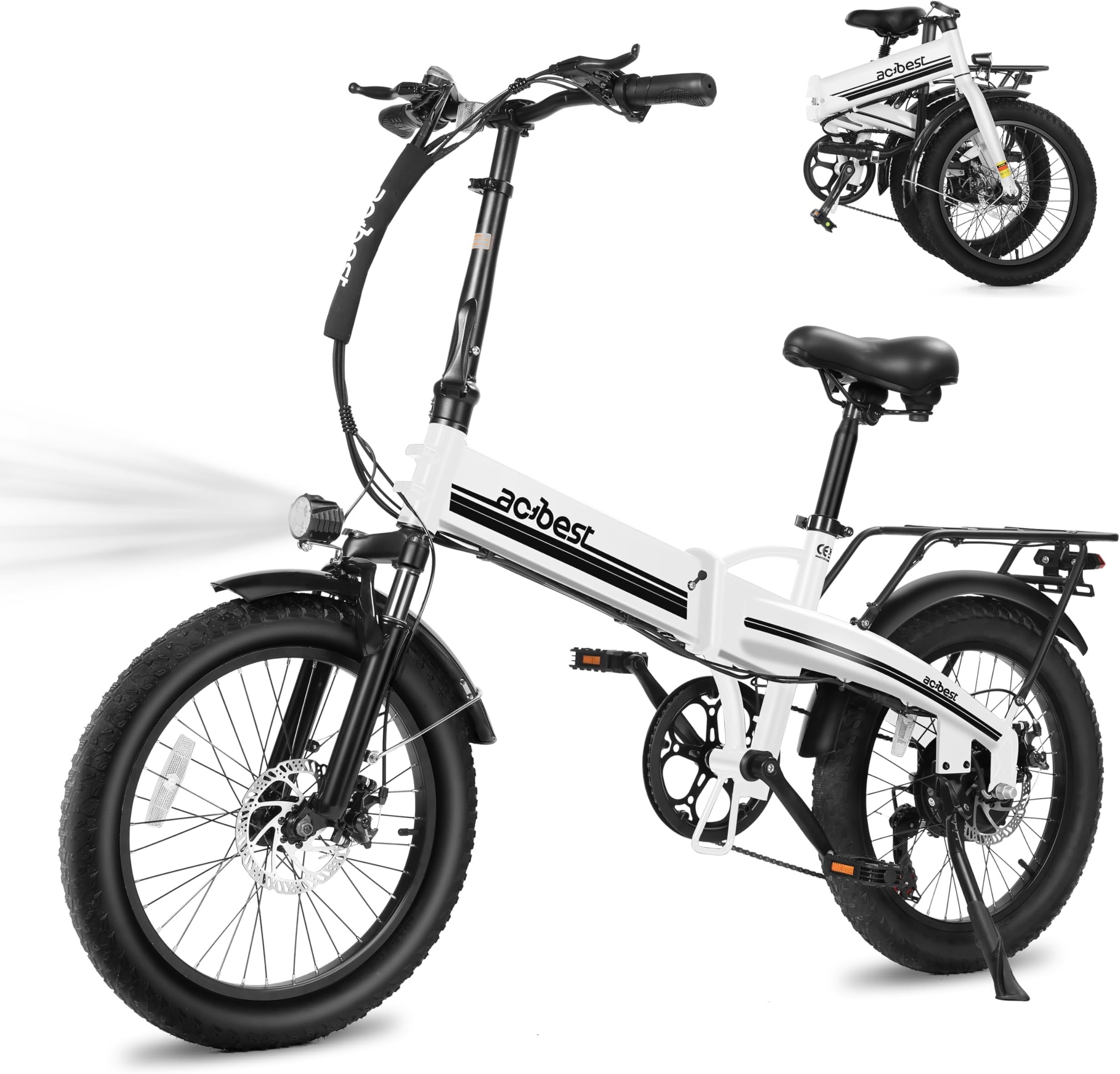 ACTBESTElectric Bike for Adults Peak 1200W,55Miles 28Mph Top Speed, 20" Fat Tire Folding Electric Bicycle, 48V 10.4Ah Removable Battery Ebike with 35 Speed and Front Suspension,Speedy