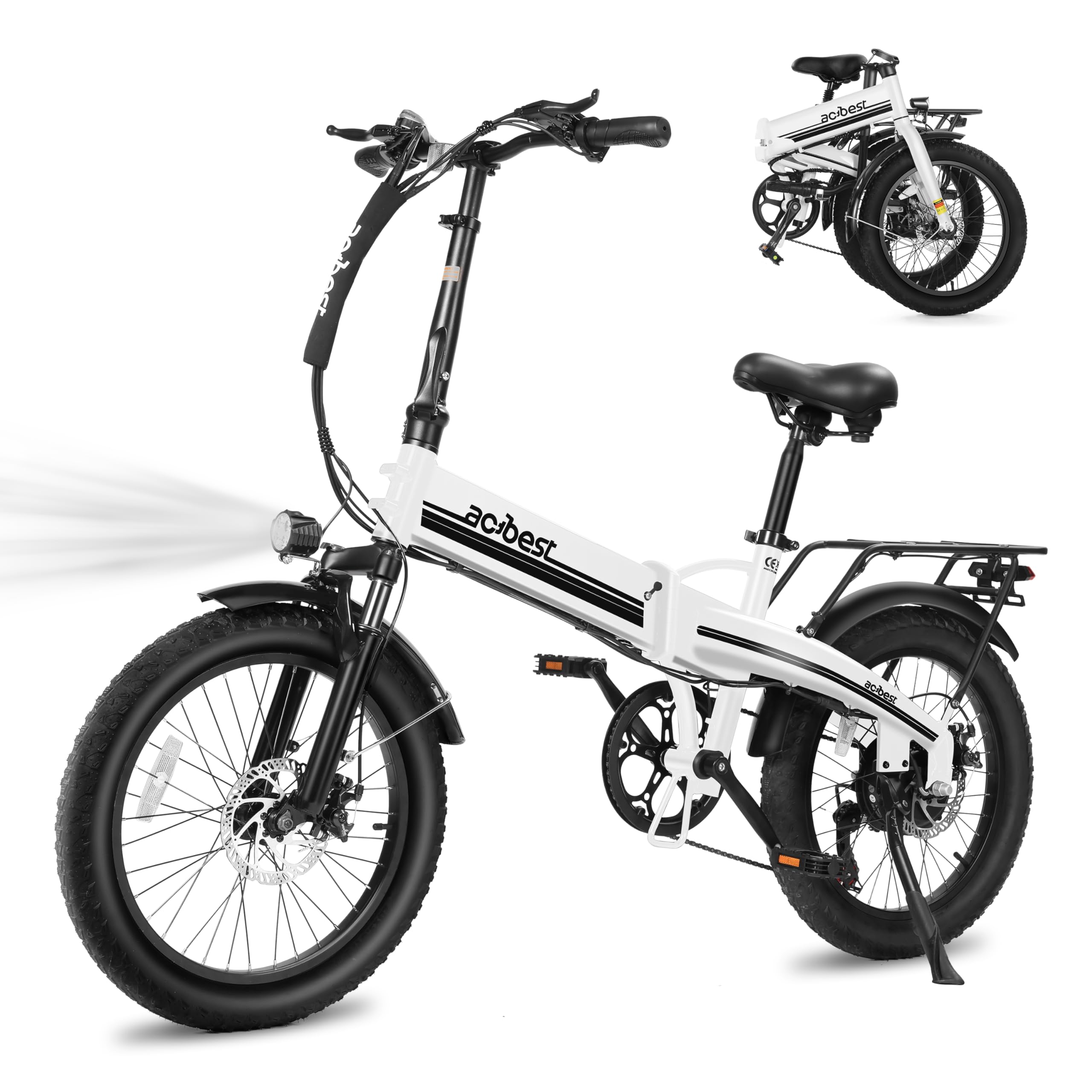 ACTBESTElectric Bike for Adults Peak 1200W,55Miles 28Mph Top Speed, 20" Fat Tire Folding Electric Bicycle, 48V 10.4Ah Removable Battery Ebike with 35 Speed and Front Suspension,Speedy