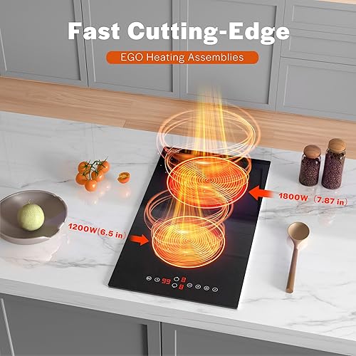 Miniatura 3 de Empava Estufa eléctrica de 3000 W, 2 quemadores, estufa eléctrica infrarroja integrada para cocina, 208  240 V con cable duro, sin enchufe,