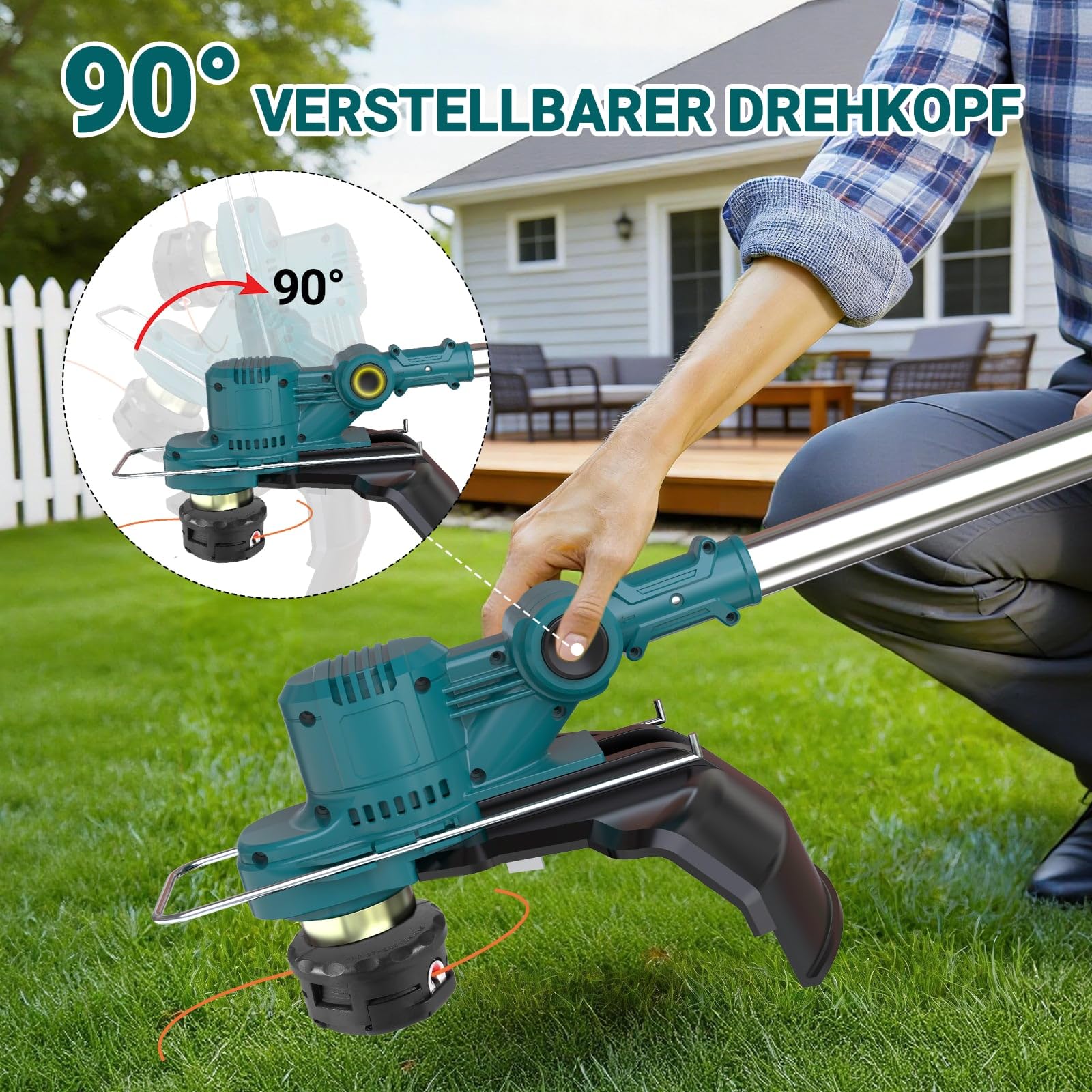 Desbrozadora con batería de 21 V × 4,0 Ah, batería para Makita, cortabordes con cepillo para malas hierbas, desbrozadora, incluye motor sin escobillas de 750 W, cargador (azul)