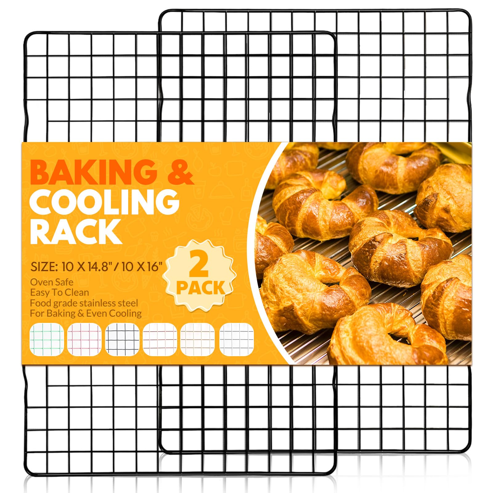 2 PCS Cooling Racks for Cooking and Baking, 14.8x10 Inches Stainless Steel Cooling Rack, Sheet Pan with Wire Rack for Baking Sheet, Bacon Rack Oven Safe Fits Jelly Roll Sheet Pan
