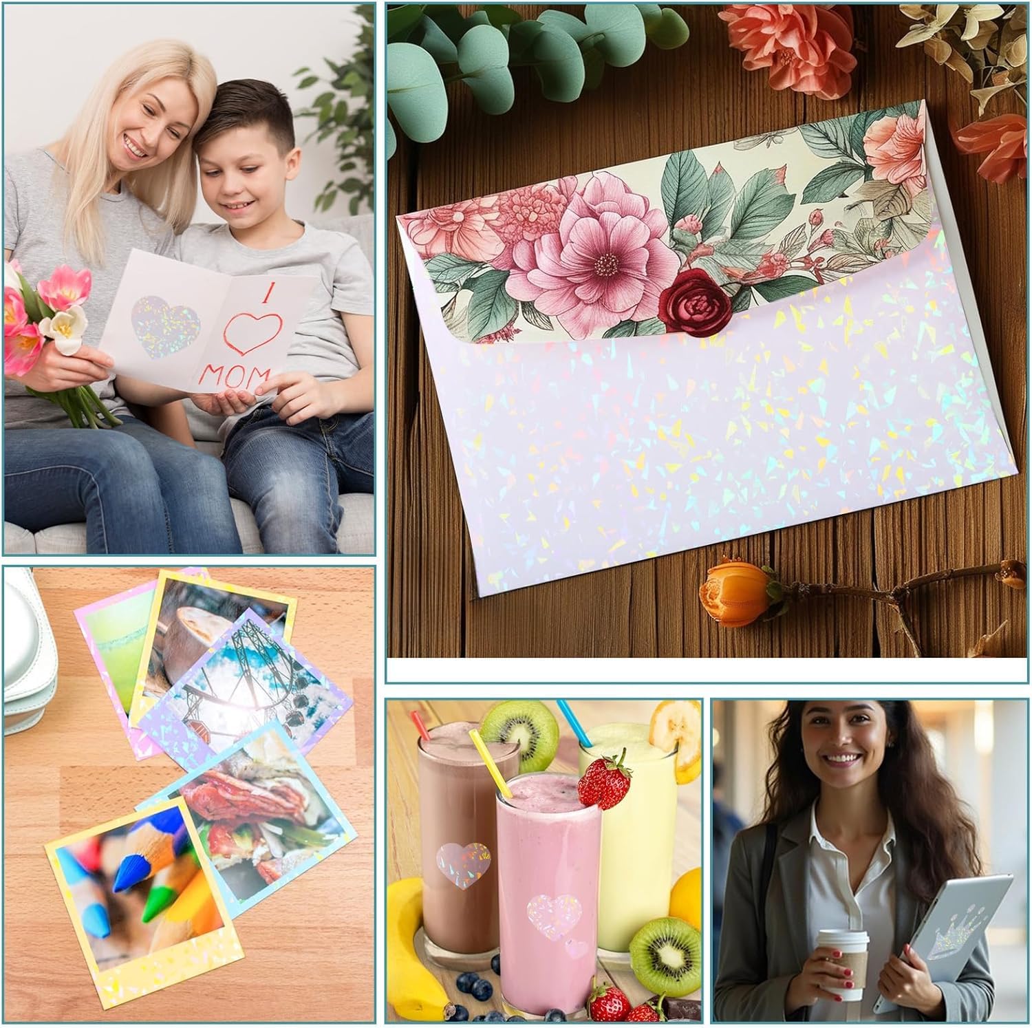 Papel Adhesivo Holográfico A4 50mic, Película Transparente Impermeable de Laminado en Frío para Fotos, Tarjetas de Visita, Documentos, 20 Piezas (Vidrio Roto)