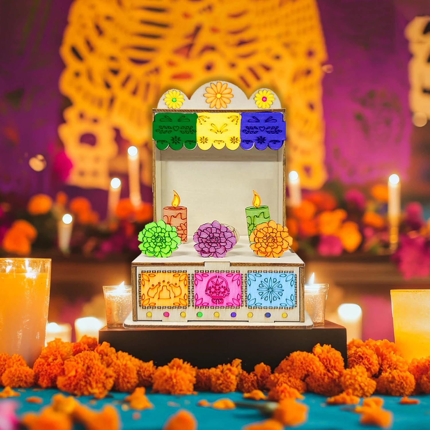 Cinrobiye 6 Pcs Day of The Dead Pet Ofrenda Box DIY Wooden Sugar Skull Altar with Photo Frame Dia de Los Muertos Memorial Decorations for Pet Dog Cat Remembrance Halloween Home Altar Supplies