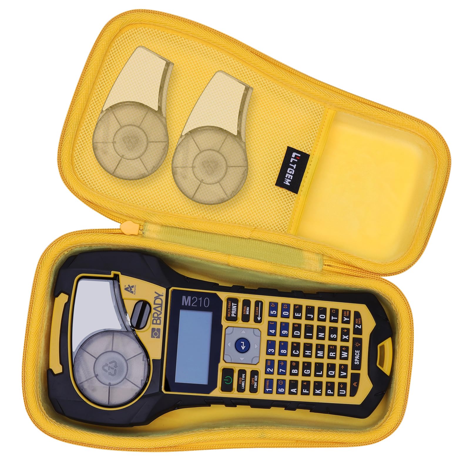 LTGEM Label Maker Case Compatible with Brady M210/ M210-LAB Portable Label Printer, Black/Yellow Edge, 10.8 in L x 5.8 in W x 4 in H
