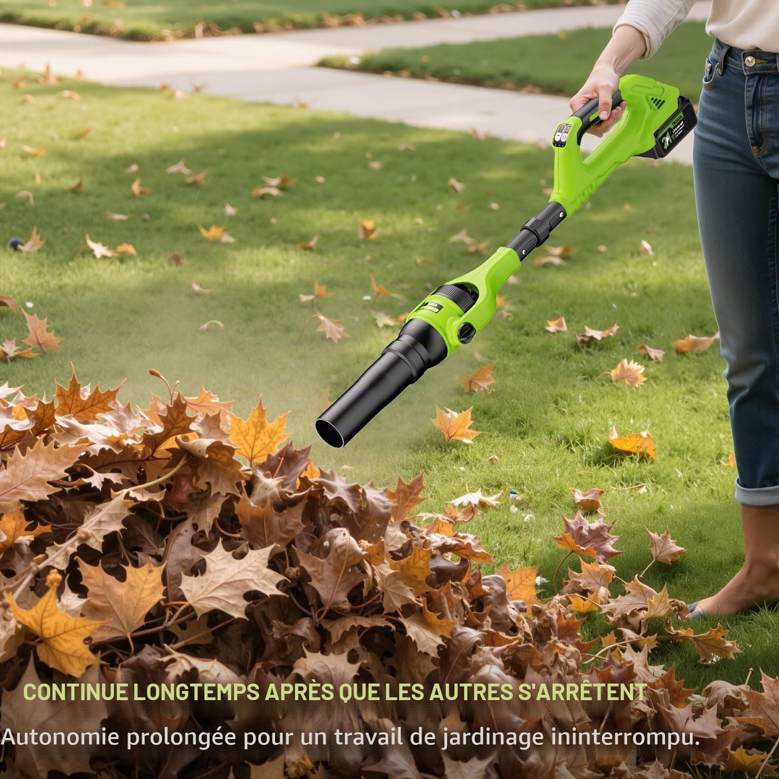 AOKIA Souffleur à Batterie avec Perche Télescopique 2 m & 2×4000 mAh, Souffleur Léger 290 km/h & 985 m³/h, Mode Turbo, Cordless Leaf Blower pour Jardin, Neige, Feuilles & Poussière