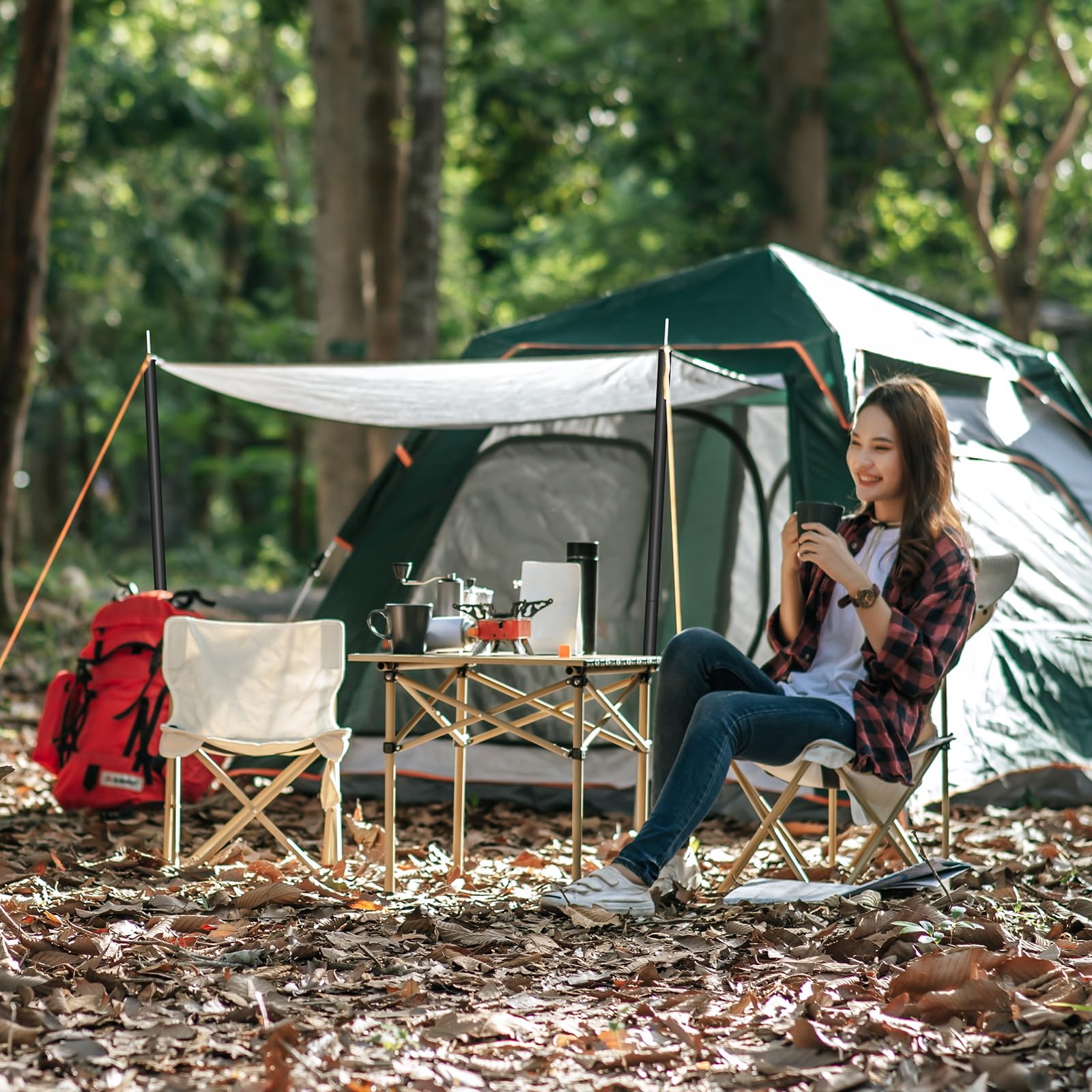 SAN LIKE Asta telescopica per Tenda, 200 cm, Palo da Tenda da Campeggio Regolabili, Asta telescopica per Tende, in Alluminio, per Tettuccio di Protezione Antipioggia, Set di 2