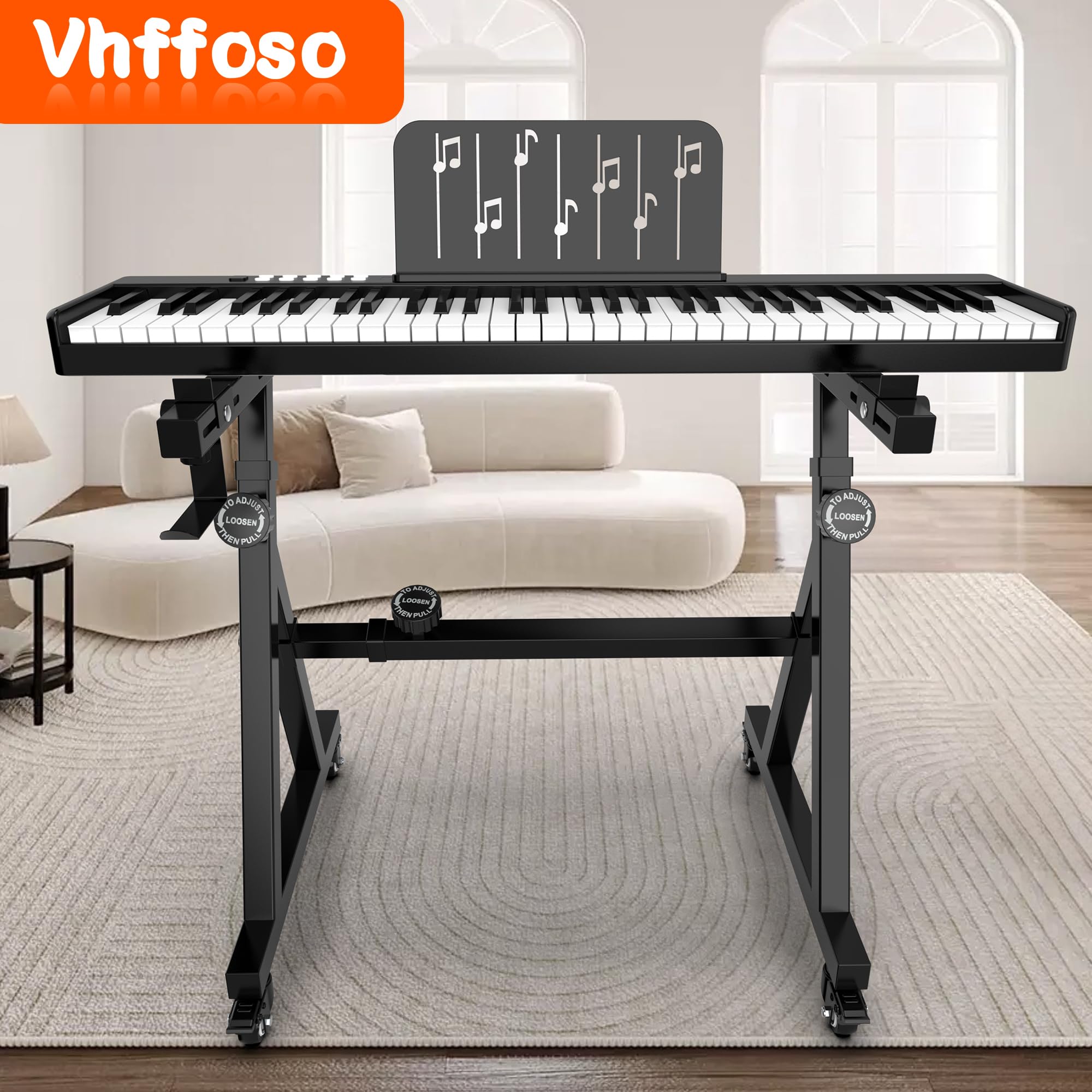Vhffoso Keyboard Ständer,Tastatur für 54-88 Tasten, Keyboardständer breiten-/höhenverstellbar, faltbar, Klavierständer Z Form, E Piano Ständer,digital piano stand (Schwarz)