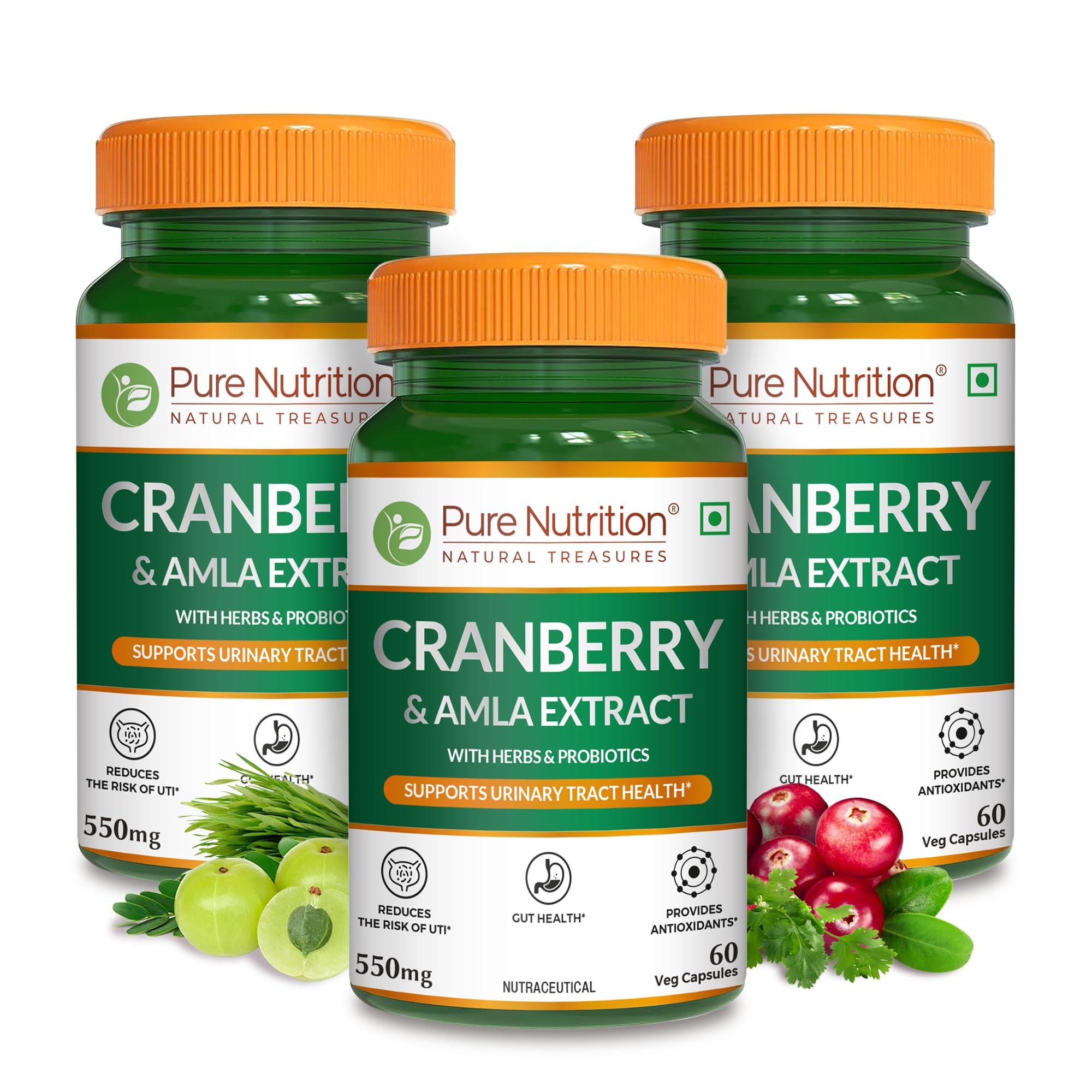 Pure Nutrition Cranberry & Amla Extract with 3 Billion CFU Probiotics - 180 Veg Capsules (60x3) | UTI Health Supplement for Men & Women | Supports Bladder, Kidney & Urinary Tract Health | Antioxidant & Detox Support | 550mg-image-9
