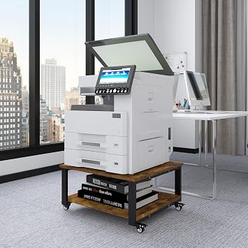 Natwind 2 Tier Laser Printer Stand, 24''x24'' Large Printer Table, Retro | Low Printer Cart with Industrial Wheels,1.6''x0.8'' Thick Steel Tube,Suitable for Heavy & Tall Printers, for Home Office