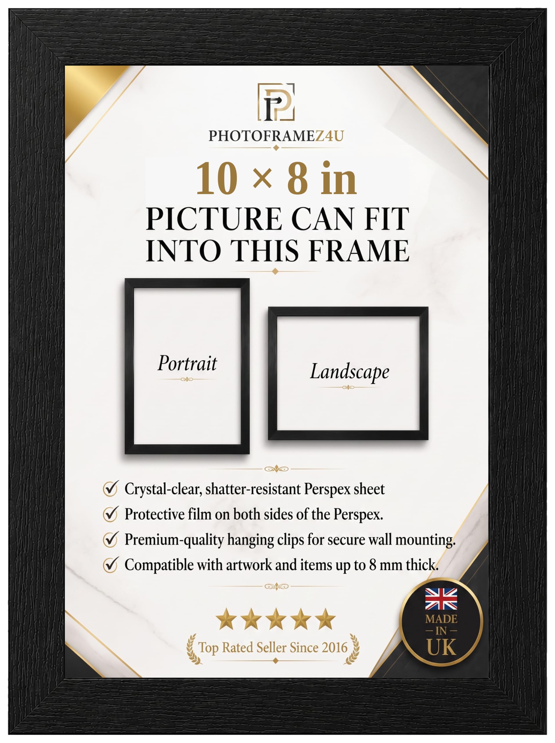 8x10 inch Black Wooden Effect Picture Frame – Wall Mountable & Tabletop Display | Photo Frame | Poster Frame for Home or Office Decor