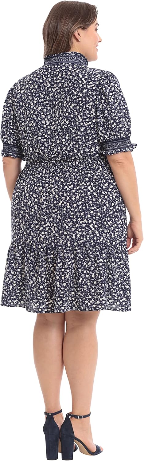 London Times Womens Dress Easy Feminine Versatile Smocked Waist Ruffle Neckline - Image 6