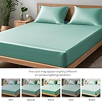 Vista 4 de Linenwalas - Sábana bajera de bambú, con bolsillo profundo, elástico y seguro, ropa de cama suave y refrescante perfecta para el cuidado de la piel