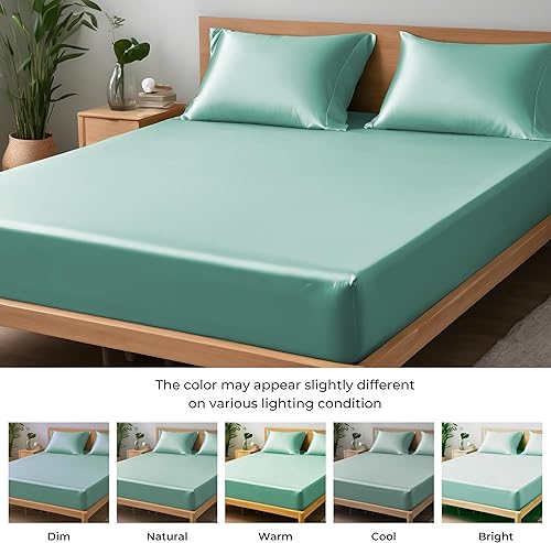 Miniatura 3 de LINENWALAS Sábana bajera ajustable tamaño King, 100% seda de eucalipto austriaco Tencel Lyocell mejor que el algodón egipcio, bolsillo profundo,