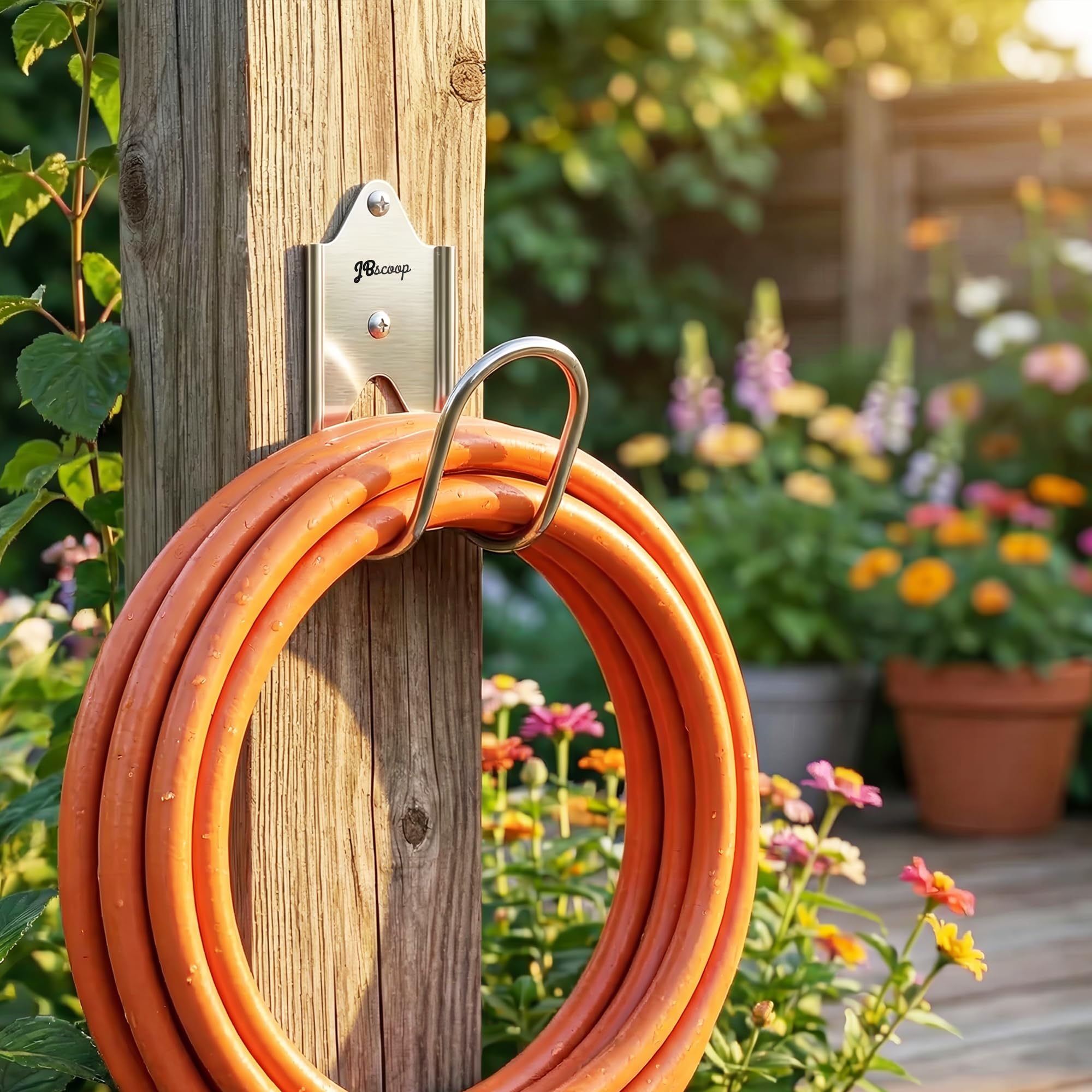 JBscoop Colgador de manguera de jardín de acero inoxidable (juego de 2), para soporte de manguera de jardín, soporte de pared sin óxido, soporte de manguera de montaje en pared resistente
