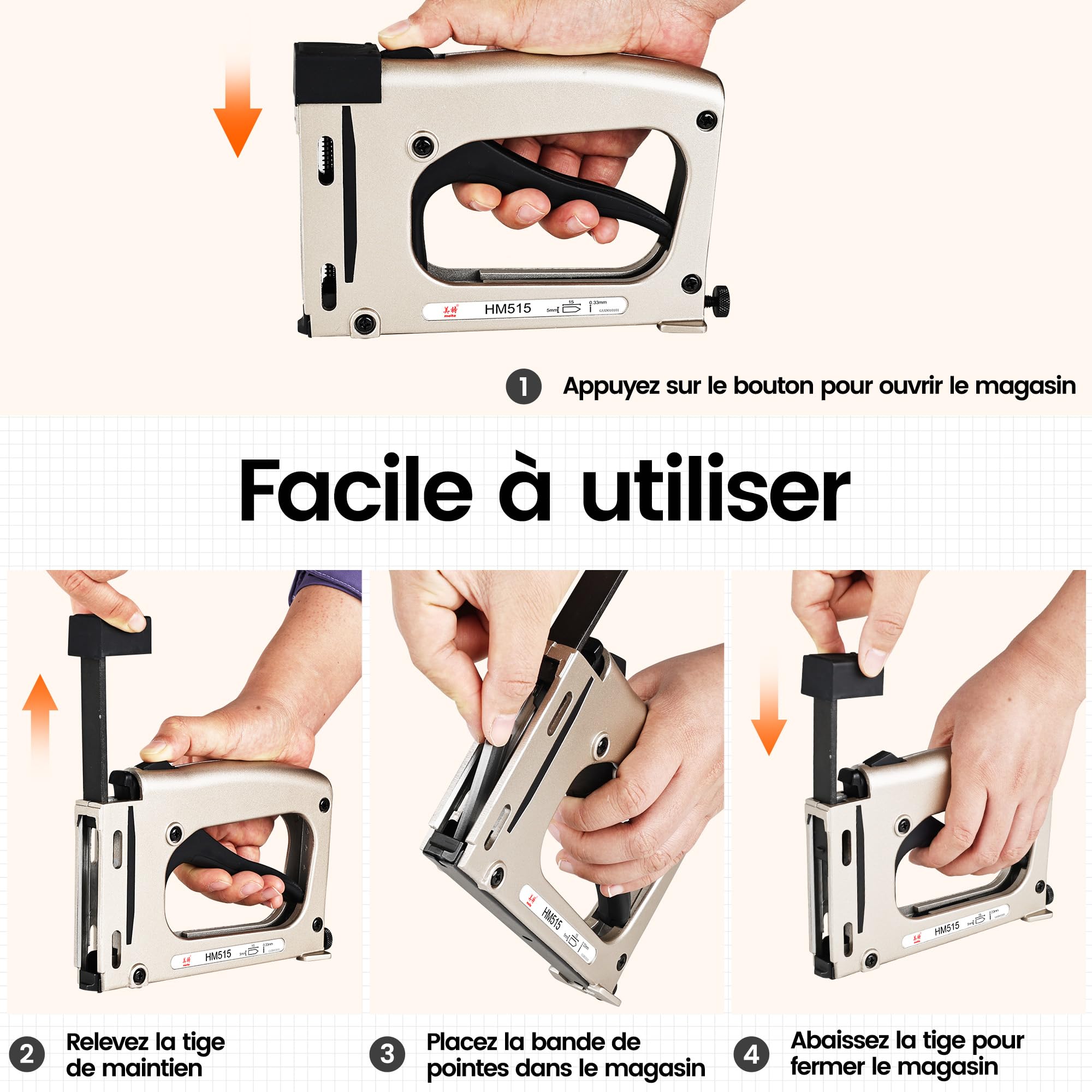 meite Pilote de Point Manuel HM515 Avec 1 000 Pointes Flexibles, Pousse-Pointes Outil de cadrage pour DIY Et Loisirs Créatifs, Cloueuse à Pointes d’encadrement Agrafeuse pour Cadres Photo