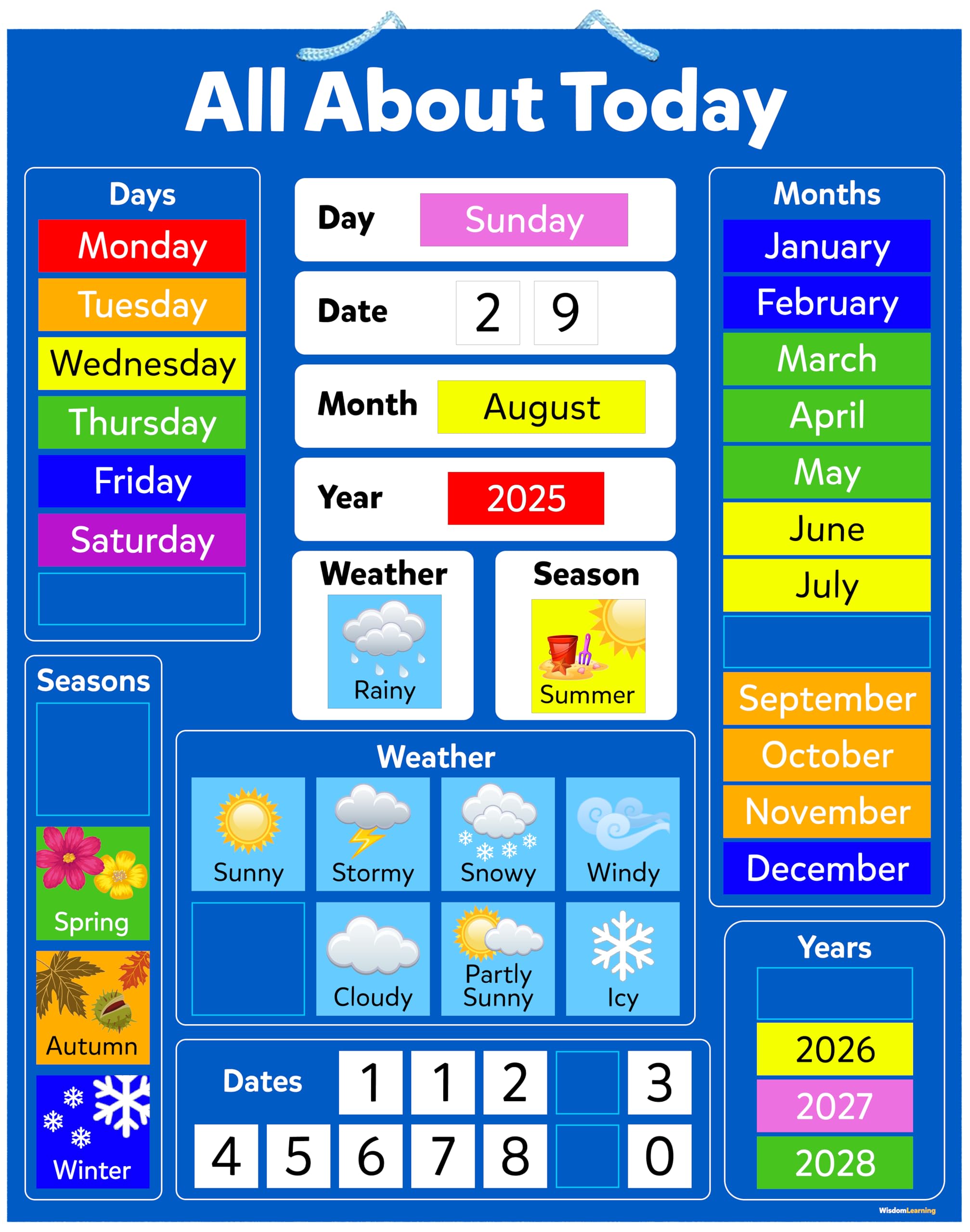 Interactive Kids' Magnetic Calendar 'All About Today' Board 32x40cm β Durable Educational Tool with Strong Magnets, Customizable Spare Pieces, Wipe-Clean Surface & Hanging Loop for Home/School