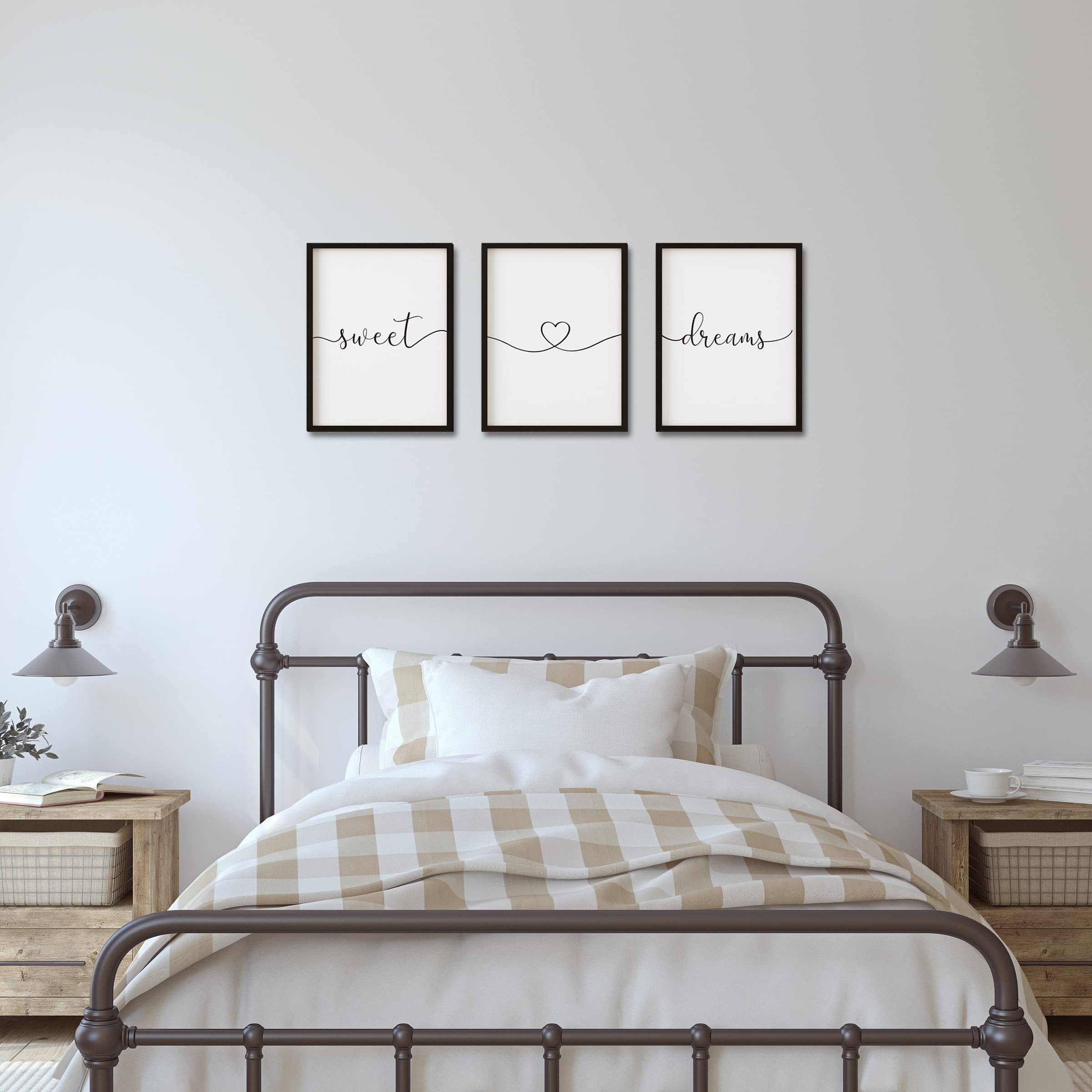 Set of 3 Framed Farmhouse Sweet Dreams Sign 11x14â€? Above Bed Wall Decor for Bedroom Decor Wall Art Wood Signs (11"x14", Black)