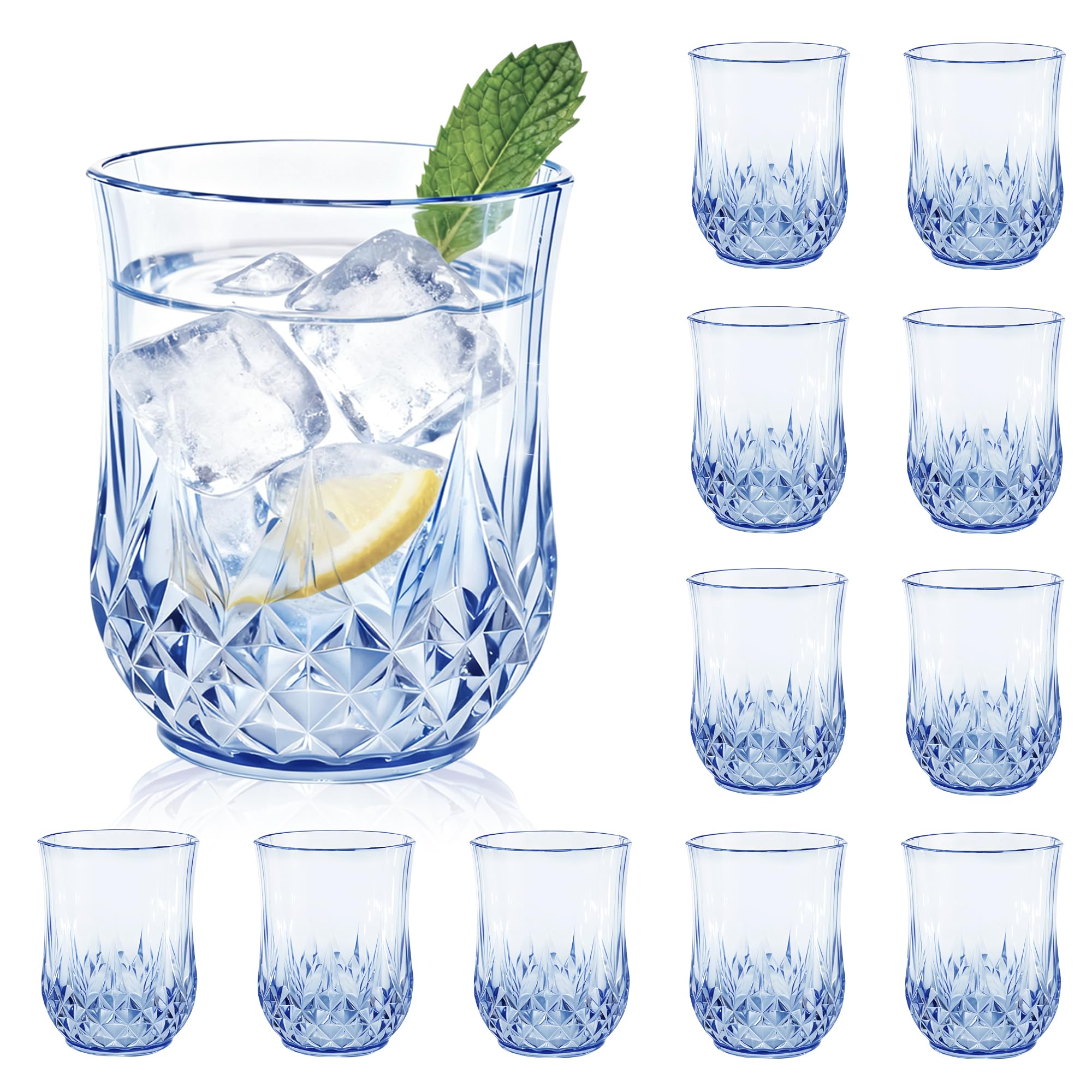 XYUNE 12 Pack Plastic Stemless Wine Glasses, Blue 350ml Drinking Cups