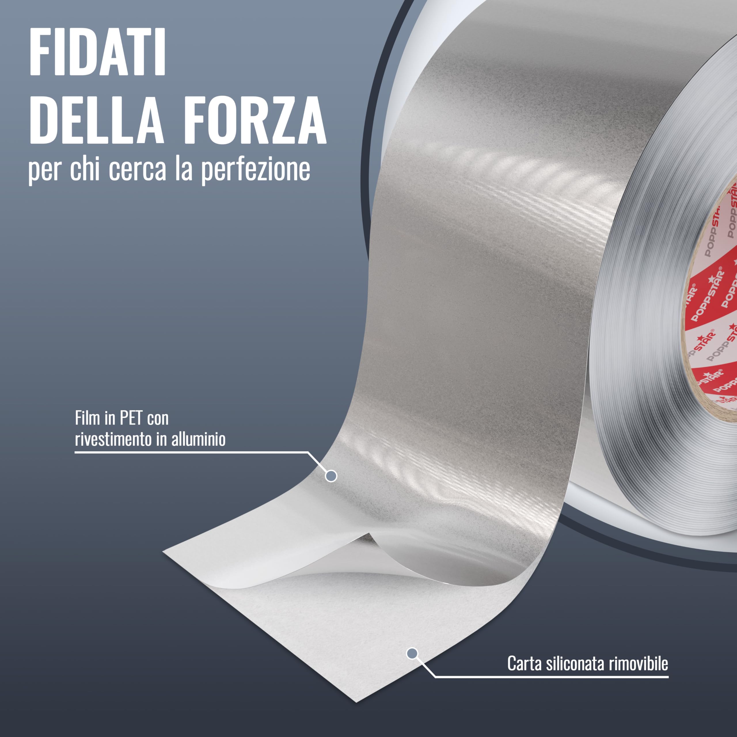POPPSTAR Nastro adesivo in alluminio resistente al calore (50m x 72mm) Nastro alluminio autoadesivo per coibentazione, resistente all’umidità per lavastoviglie, piano di lavoro, grondaia
