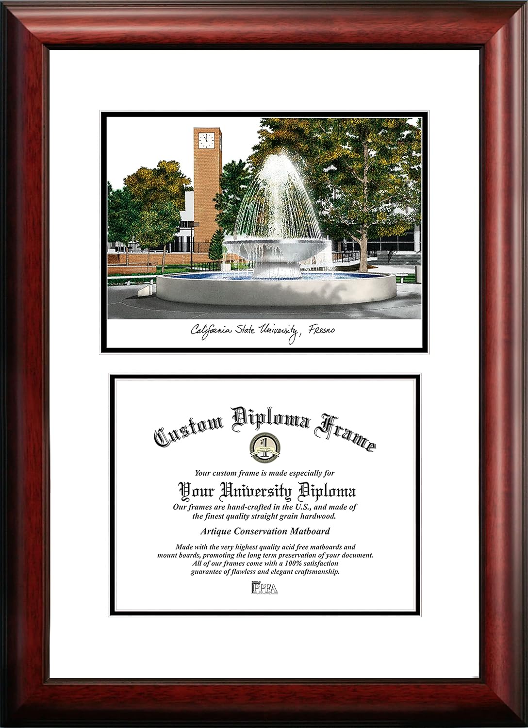 Campus Images CA920V California State Fresno Scholar Diploma Frame, 8.5" x 11", Multicolor
