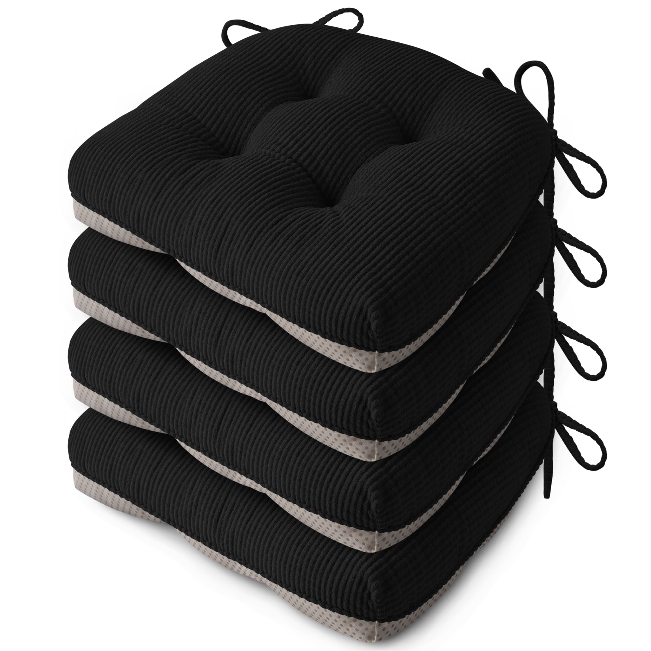 FlyGulls Seat Cushions for Dining Chairs, Anti Slip Kitchen Chair Cushions Set of 4, Soft Dining Seat Pads 18"X16.5"X3"/46X42X8cm, Black