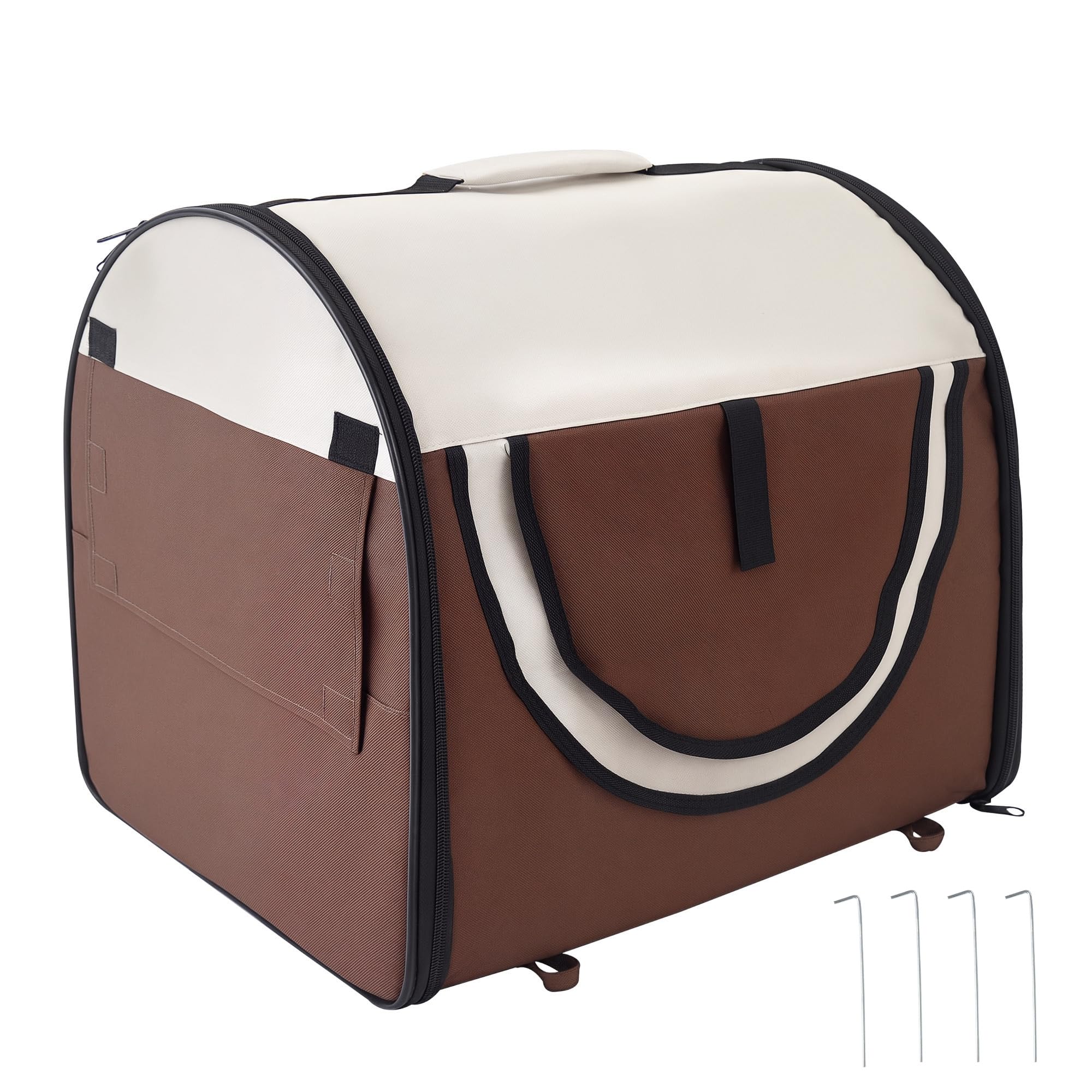 Pawhut Folding Fabric Soft Pet Crate Dog Cat Travel Carrier Cage Kennel House Brown 46L x 36W x 41H cm