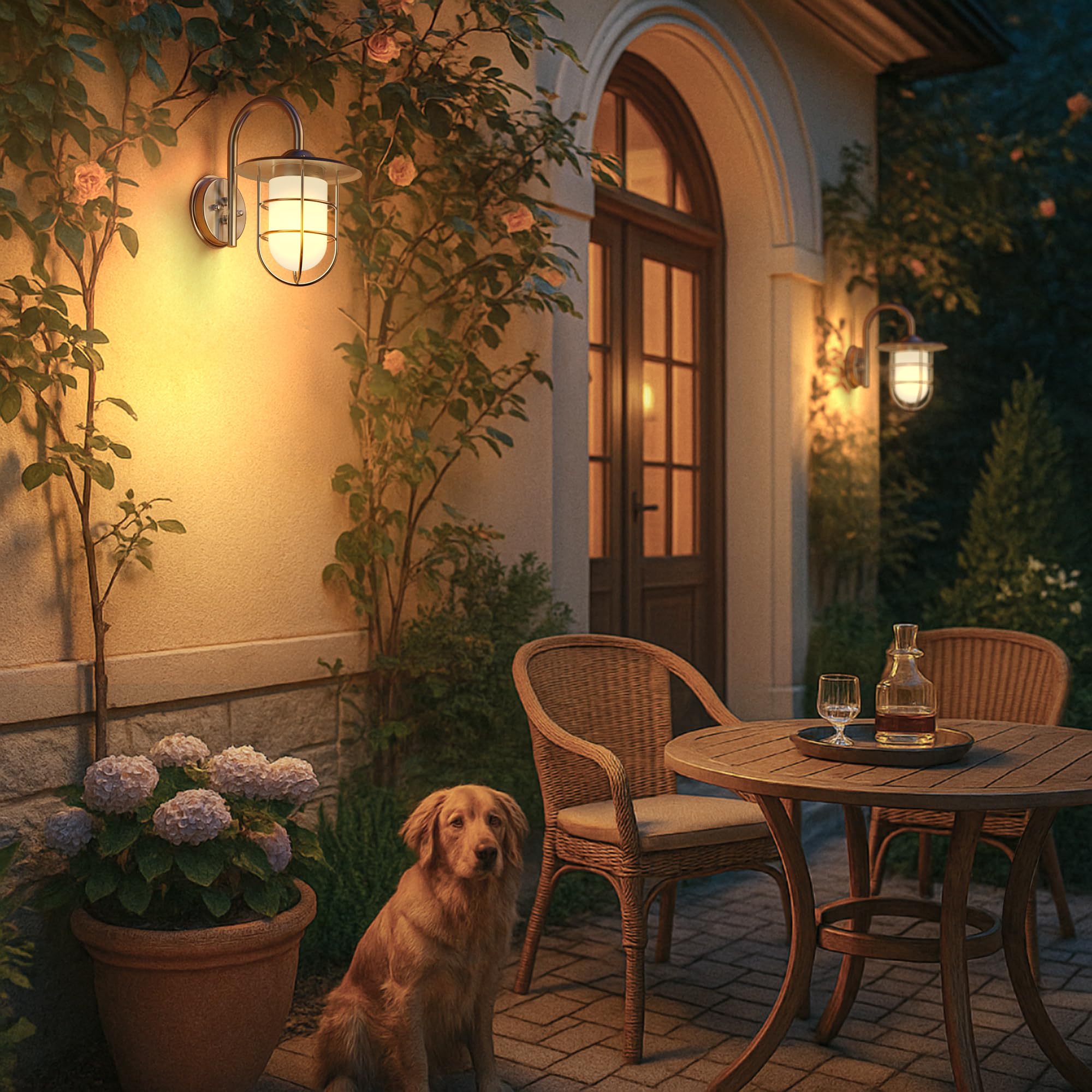 ledscom.de 2x Außenwandleuchte Edelstahl IP44, E27, Außenleuchte VITARC | Maritime Wandleuchte aus Edelstahl mit Glas, E27-Fassung, ideal für Eingang, Terrasse und Garten.