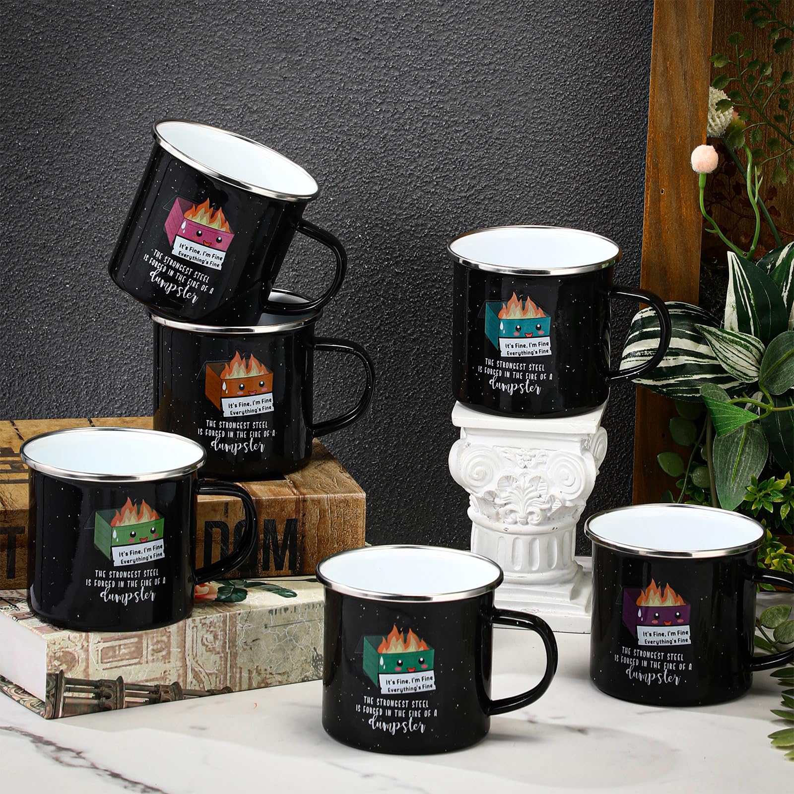 Sieral Emaille-Tassen mit Griff, 340 ml, inspirierende Kaffeetassen mit Griff, Dankeschön-Geschenke für Kollegen, Team, Lehrer, Krankenschwester, Freiwillige, Frauen, 6 Stück