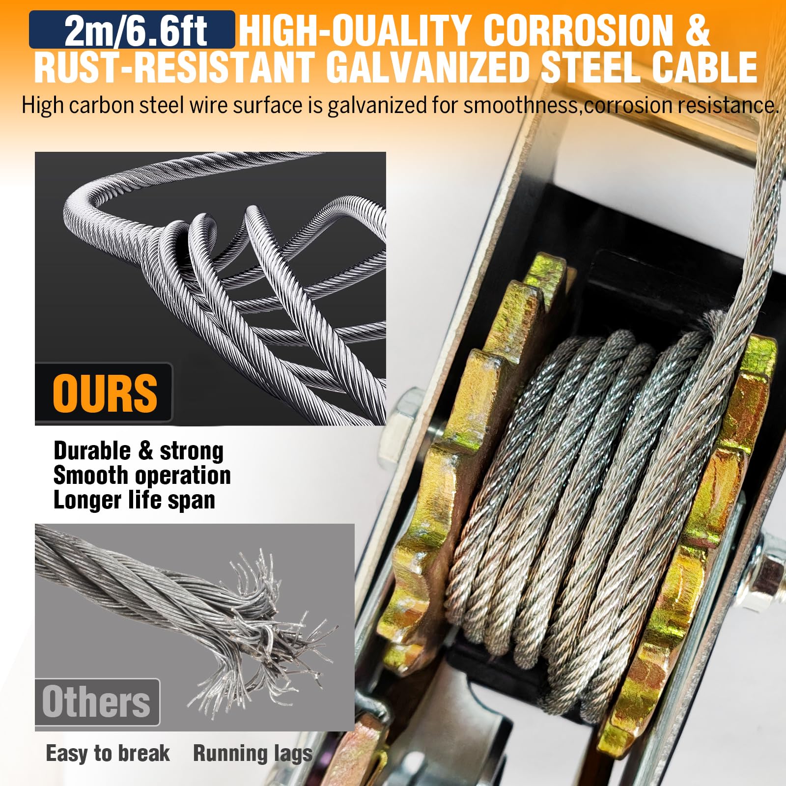 Come Along Winch 2T, cable de acero resistente de 2 ganchos, extractor de potencia de doble engranaje, cable viene junto con cable de acero de 7 pies, cable de cabrestante de mano, engranaje