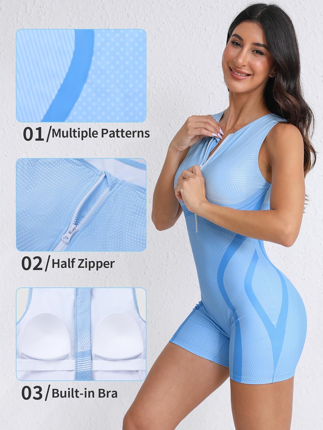 ATTRACO Women's Boyleg One Piece Swimsuit Polka Dot Athletic Bathing Suit Zip Swimwear Color Block - Image 4