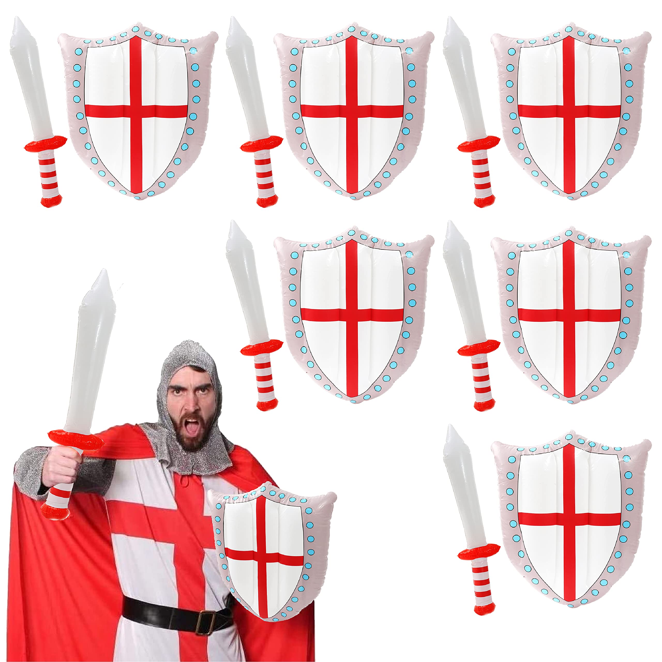 St George's Day Inflatables - English Flag Inflatable Shield + Red and White Inflatable Sword - England National Day Fancy Dress Sports Supporters Accessory Set - Pack Of 6 — image 1