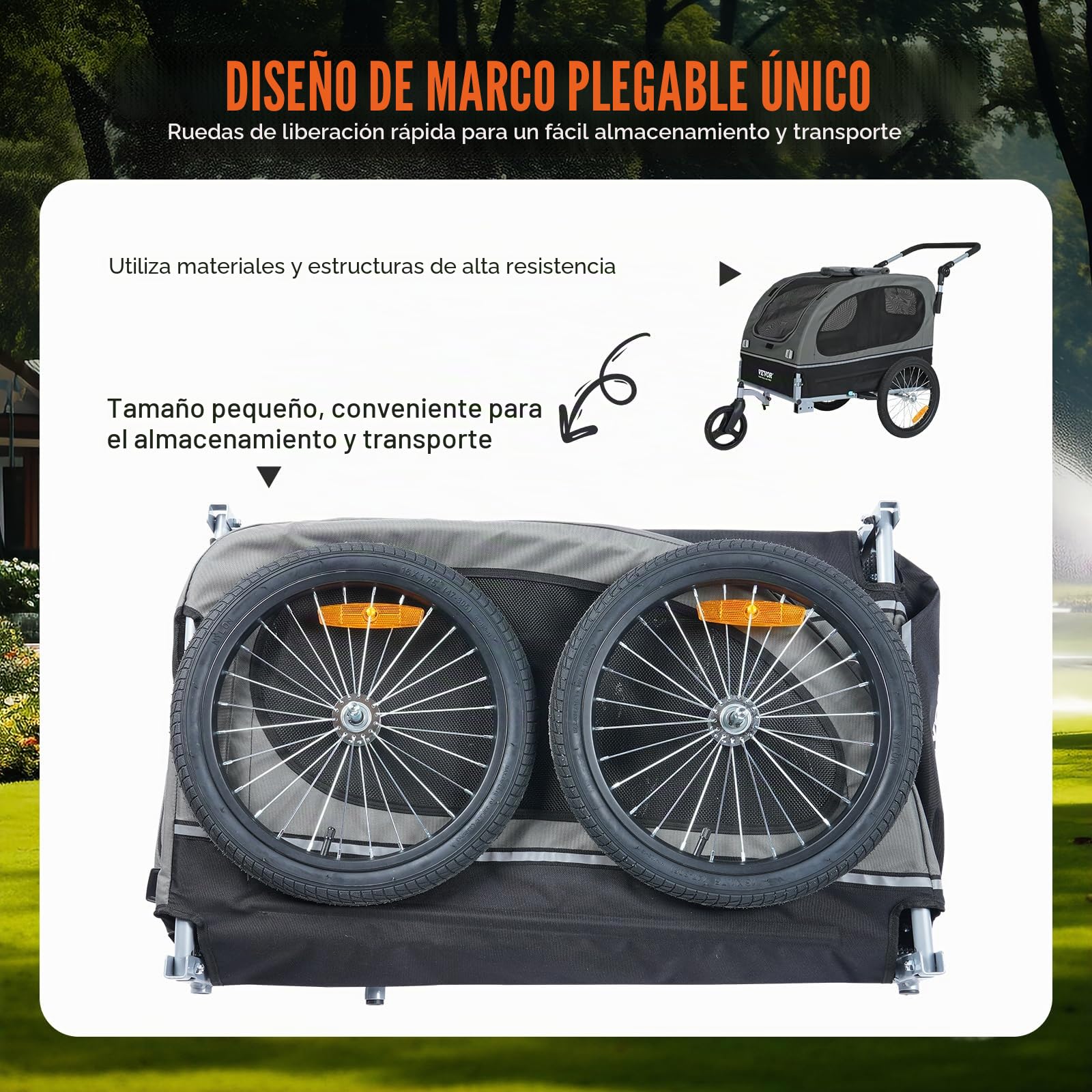 VEVOR Remolque para Perros 2 en 1 de Acero al Carbono + Tela Oxford 600D + PP Plegable Remolque Bicicleta para Perros