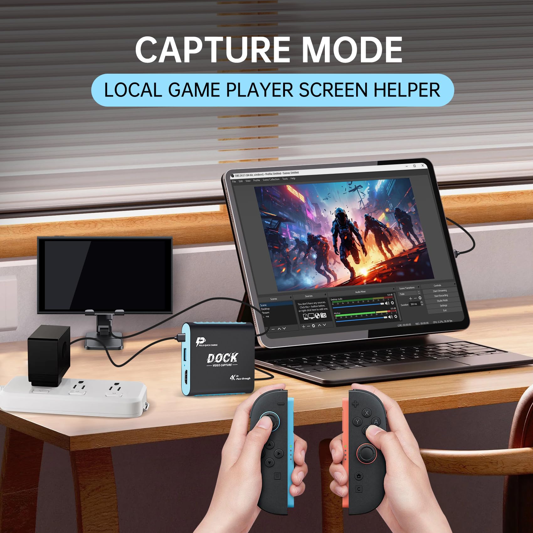 Docking station e acquisizione 2 in 1 per Nintendo Switch 2/Switch/Steam Deck-1080P 60Hz, USB3.0, docking station HDMI 4K con ricarica USB-C PD 100W | Dock da viaggio portatile per streaming di giochi
