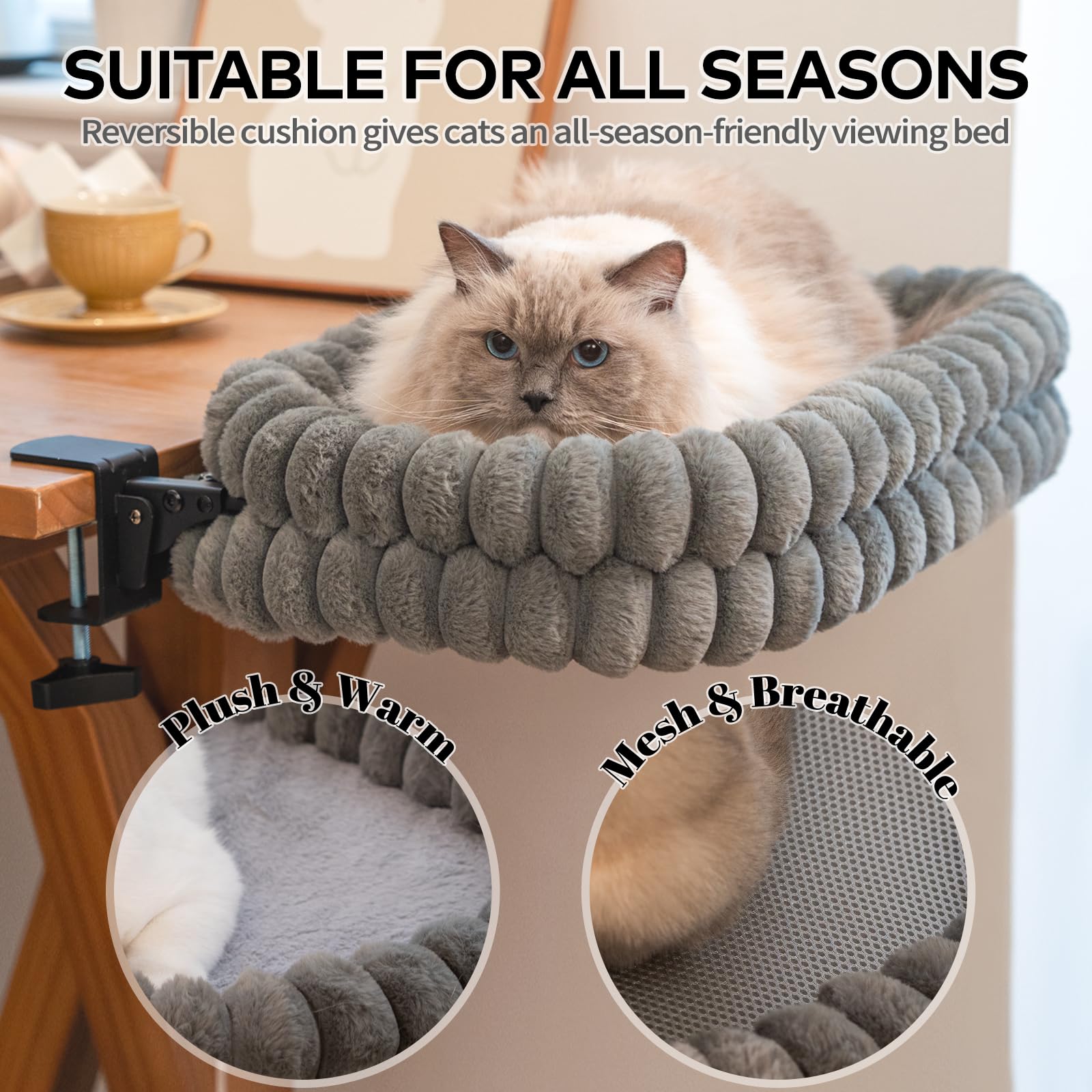 Cheerpals Katzenliege Schreibtisch & Tisch – Platzsparend Klappbar Katzenhängematte mit Metallgestell, 2-in-1 Winter & Sommer Wendedesign, Stabile Katzenbett Befestigung ohne Bohren, Große Liegefläche