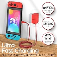 Vista 4 de Neptune Cargador para juegos de alta calidad, color rojo, compatible con Nintendo SwitchSwitch LiteSwitch OLED, Android, compatible con Nintendo